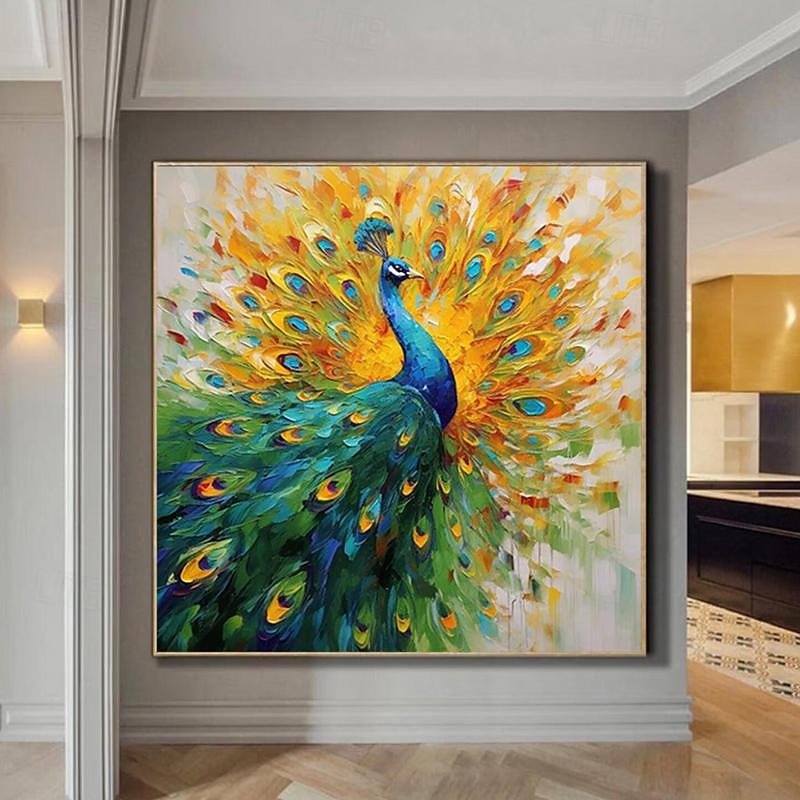 Majestic Plumage – Large Textured Peacock Canvas Wall Art