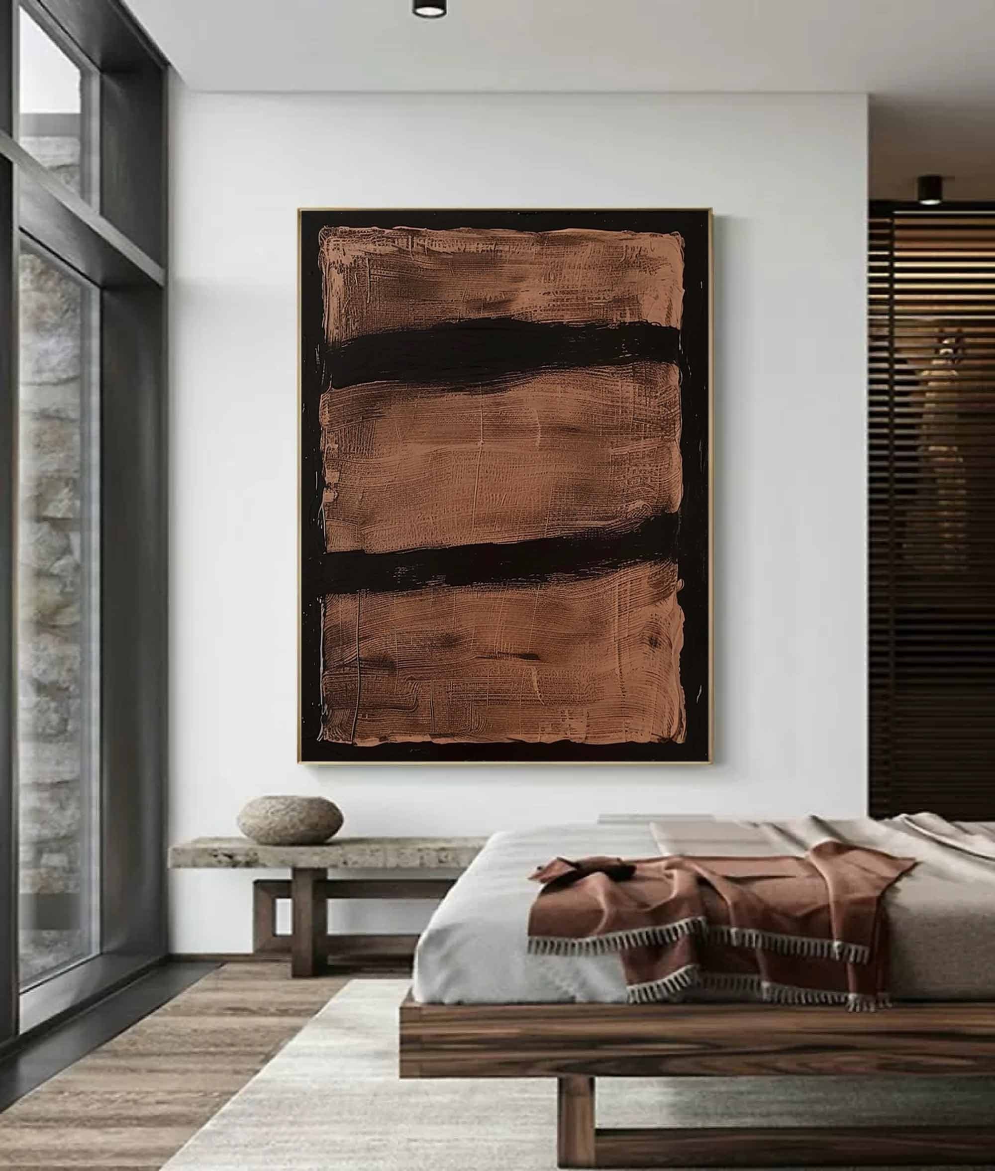 Earthen Strata – Minimalist Abstract Textured Oil Painting for Modern Bedroom