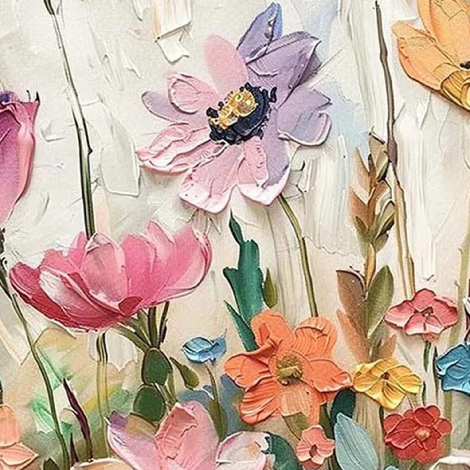 Whispers of Spring" – 3D Textured Floral Canvas Art for Joyful Home Decor