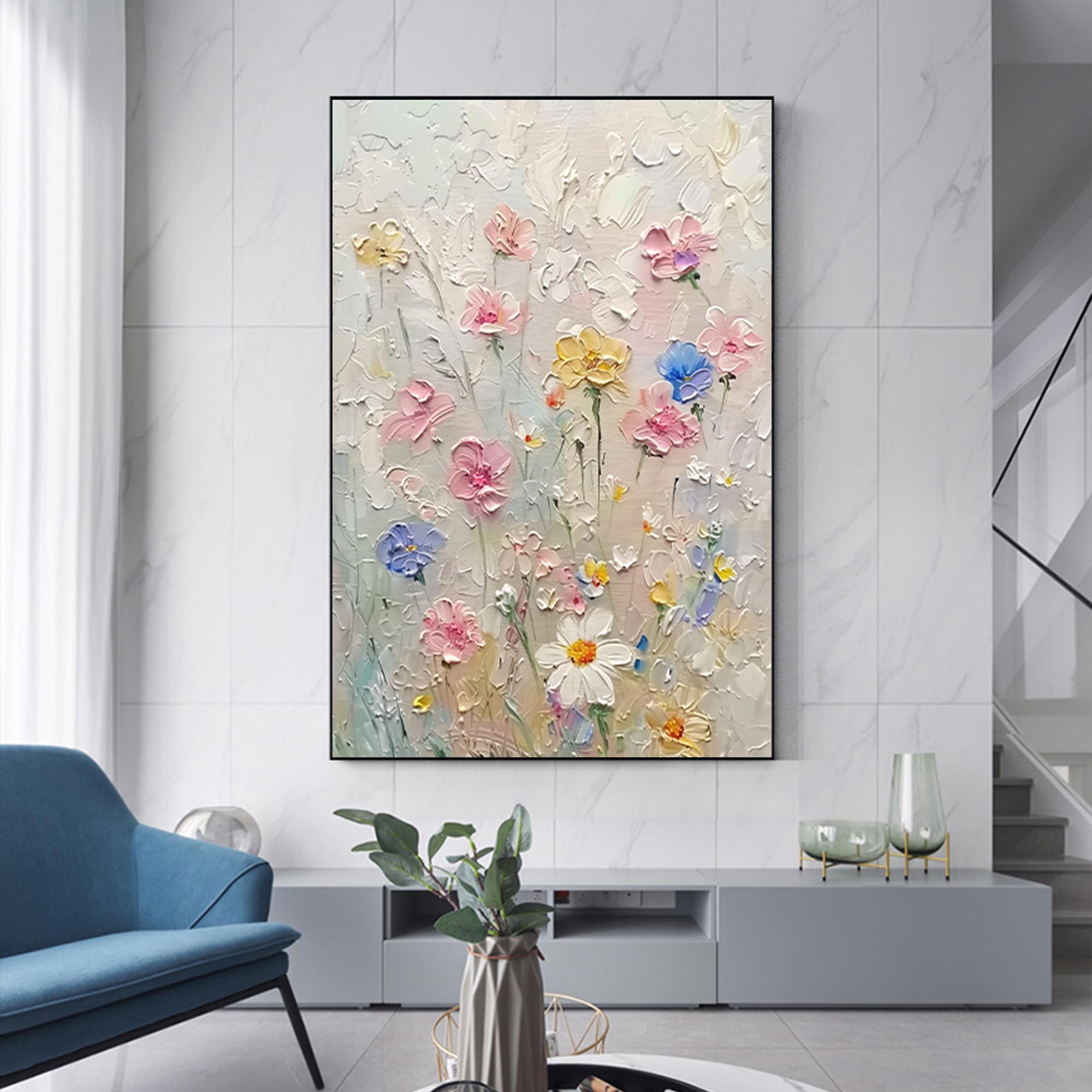 Petals of Dawn – 3D Textured Floral Oil Painting Vertical Canvas Art