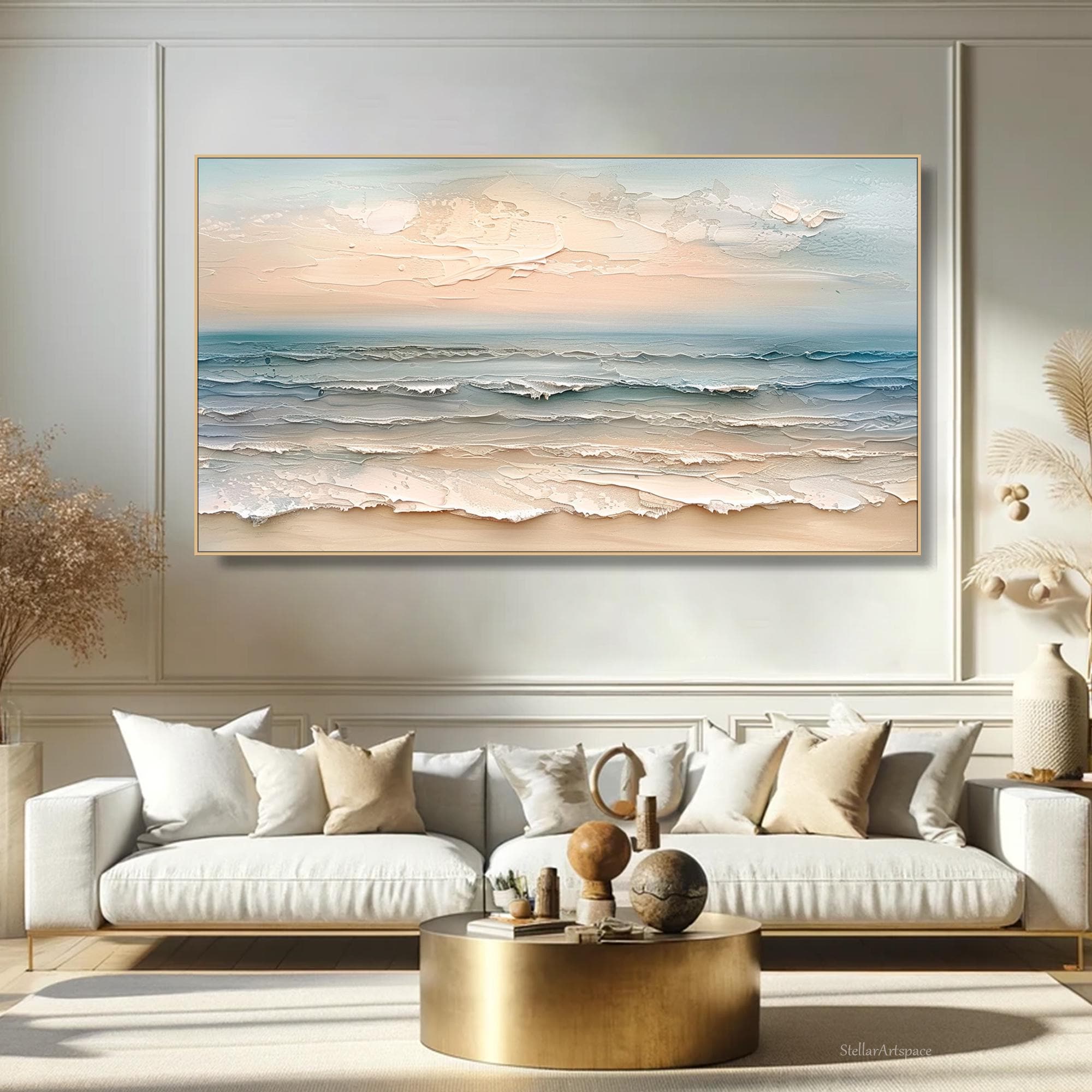 Tranquil Shores - Large Coastal Seascape Oil Painting, Textured Ocean Canvas Wall Art