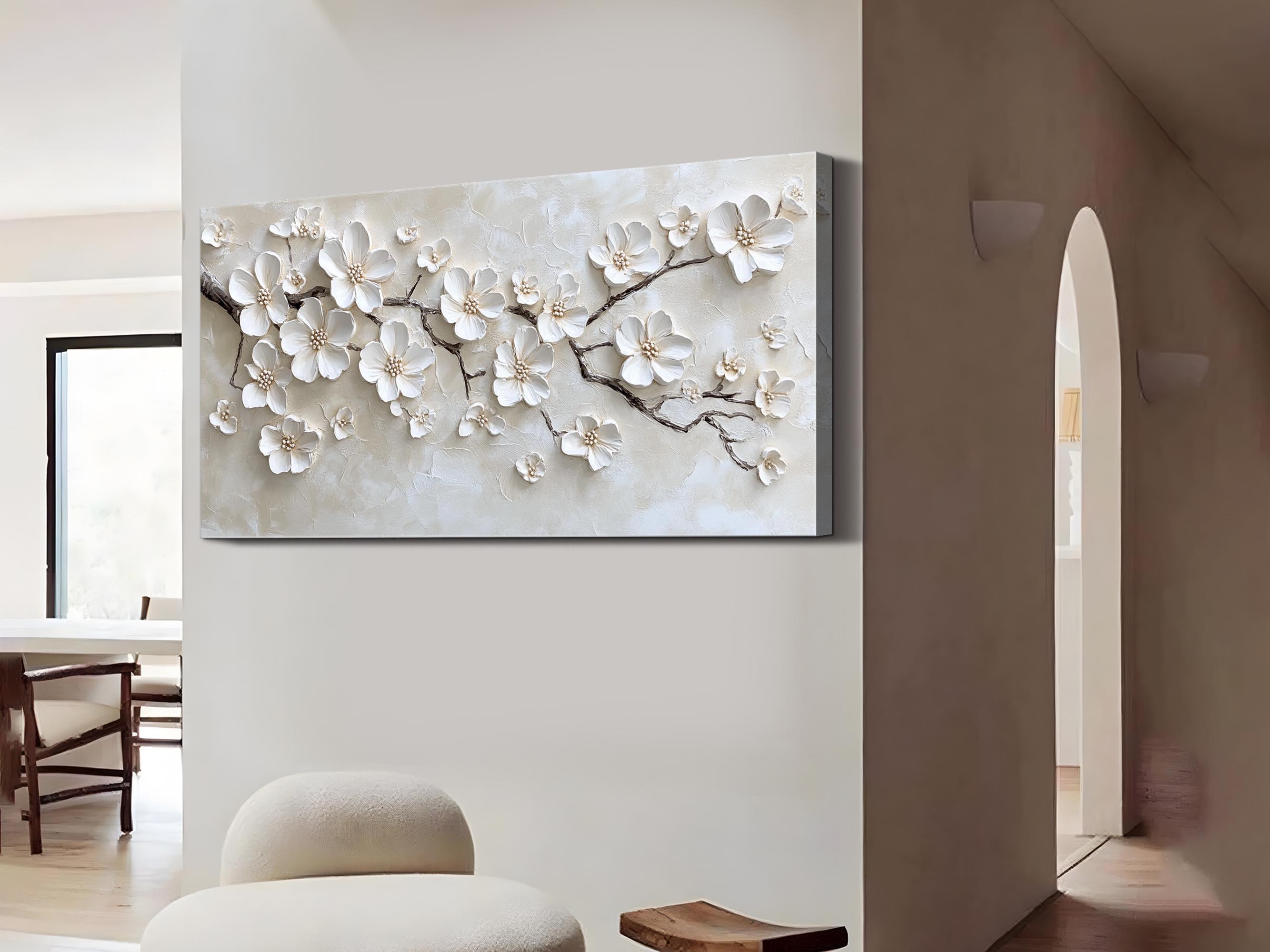 Eternal Bloom – Minimalist Textured White Floral Oil Painting