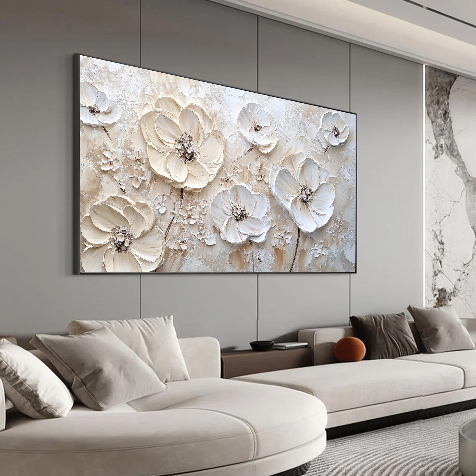 Timeless Petals – Large Textured White Floral Oil Painting