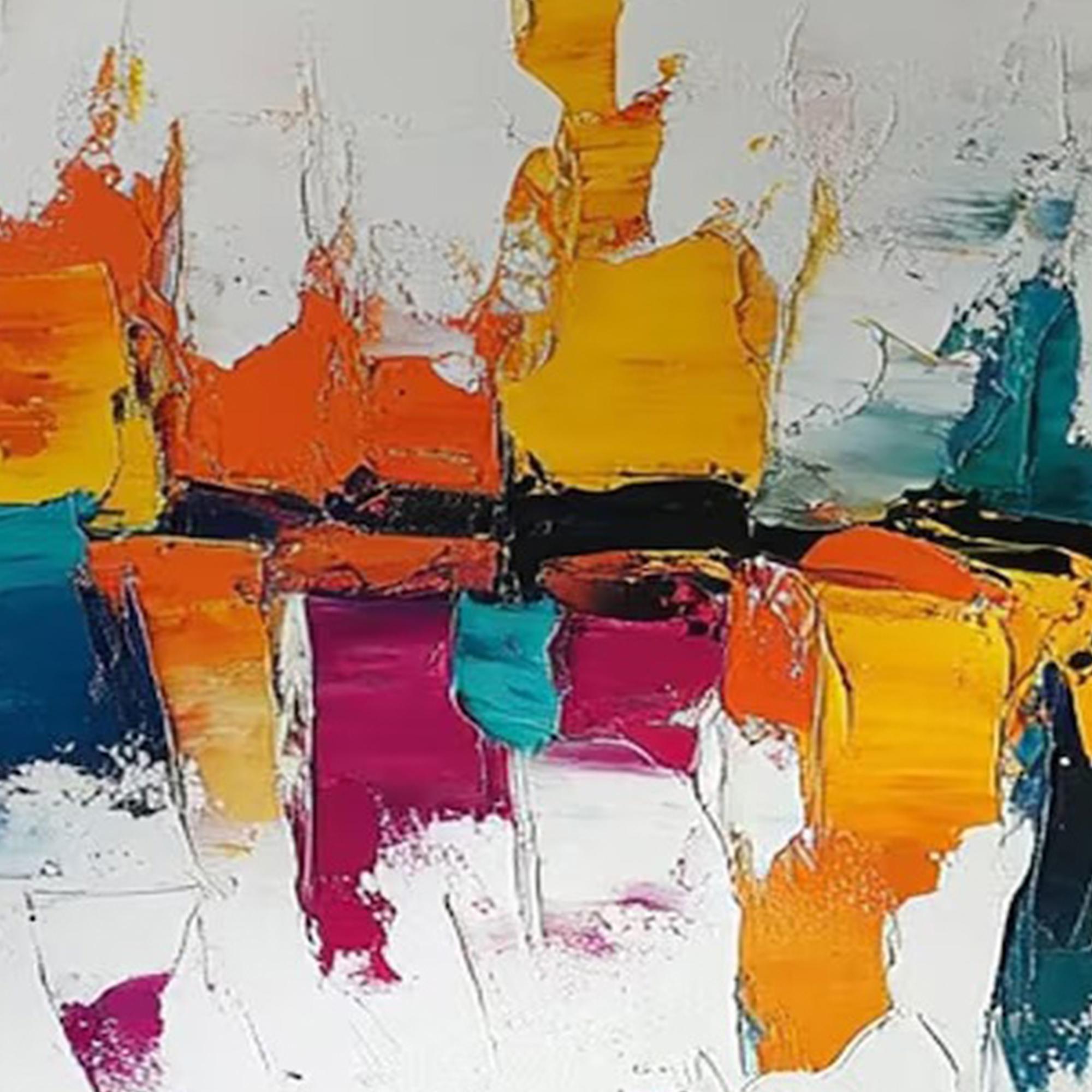 Color Symphony — Abstract Geometric Textured Oil Painting, Modern Colorful Wall Art