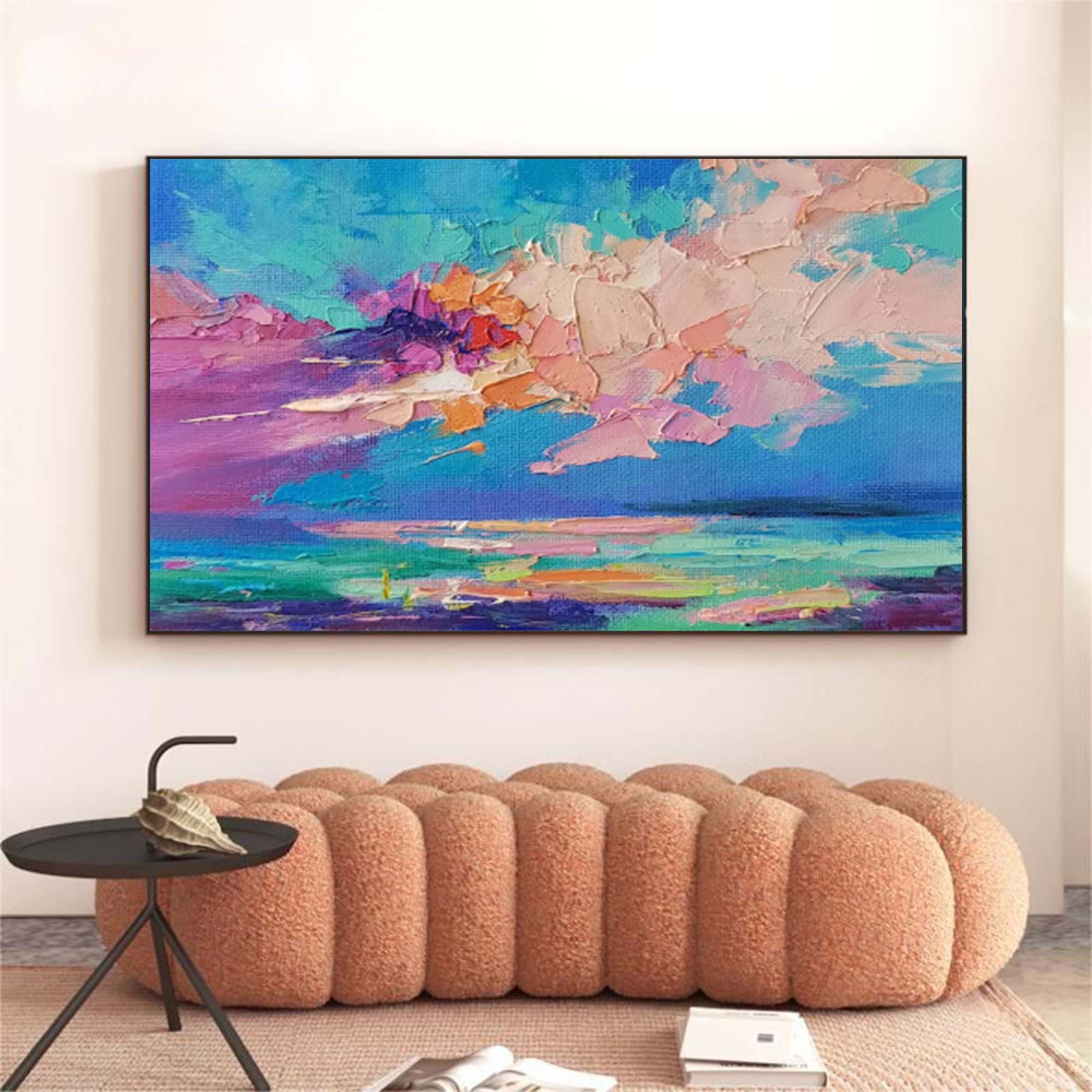 Ocean Glow — Colorful Abstract Seascape Textured Oil Painting, Modern Wall Art