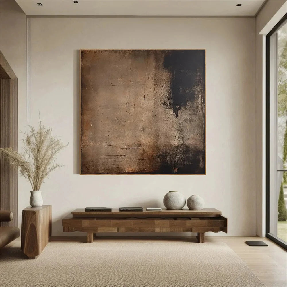 Aged Essence — Wabi-Sabi Minimalist Abstract Oil Painting, Neutral Textured Wall Art