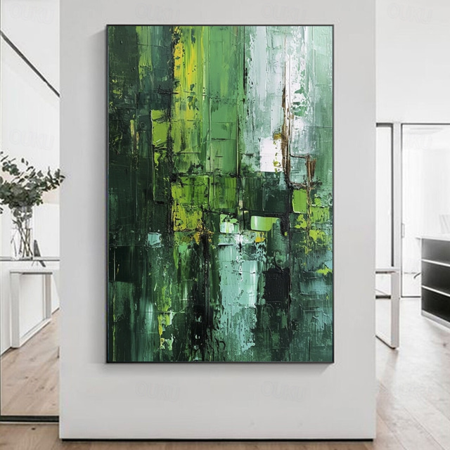 Verdant Echo – Textured Green Abstract Oil Painting