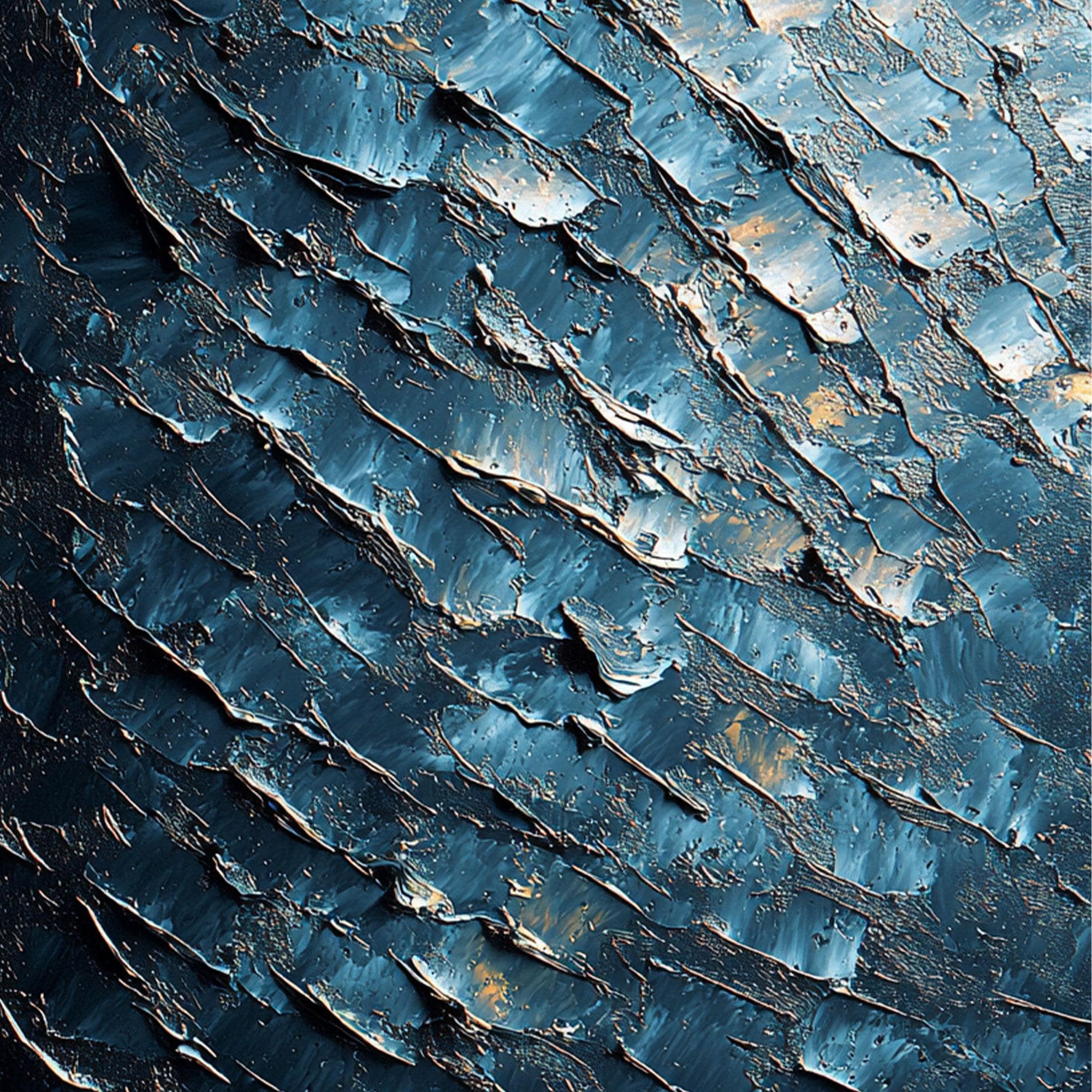 Midnight Tide – Textured Blue and Gold Abstract Oil Painting