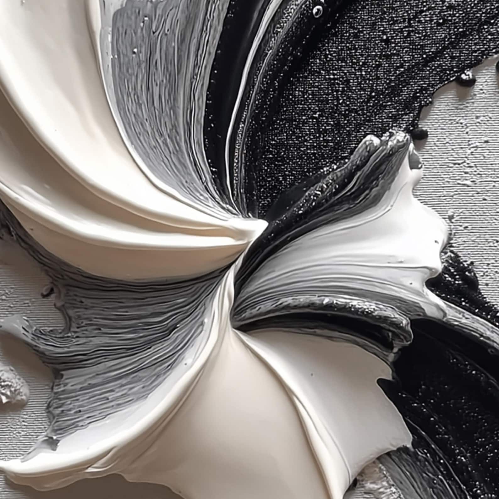 Ethereal Bloom – Black and White Textured Abstract Oil Painting