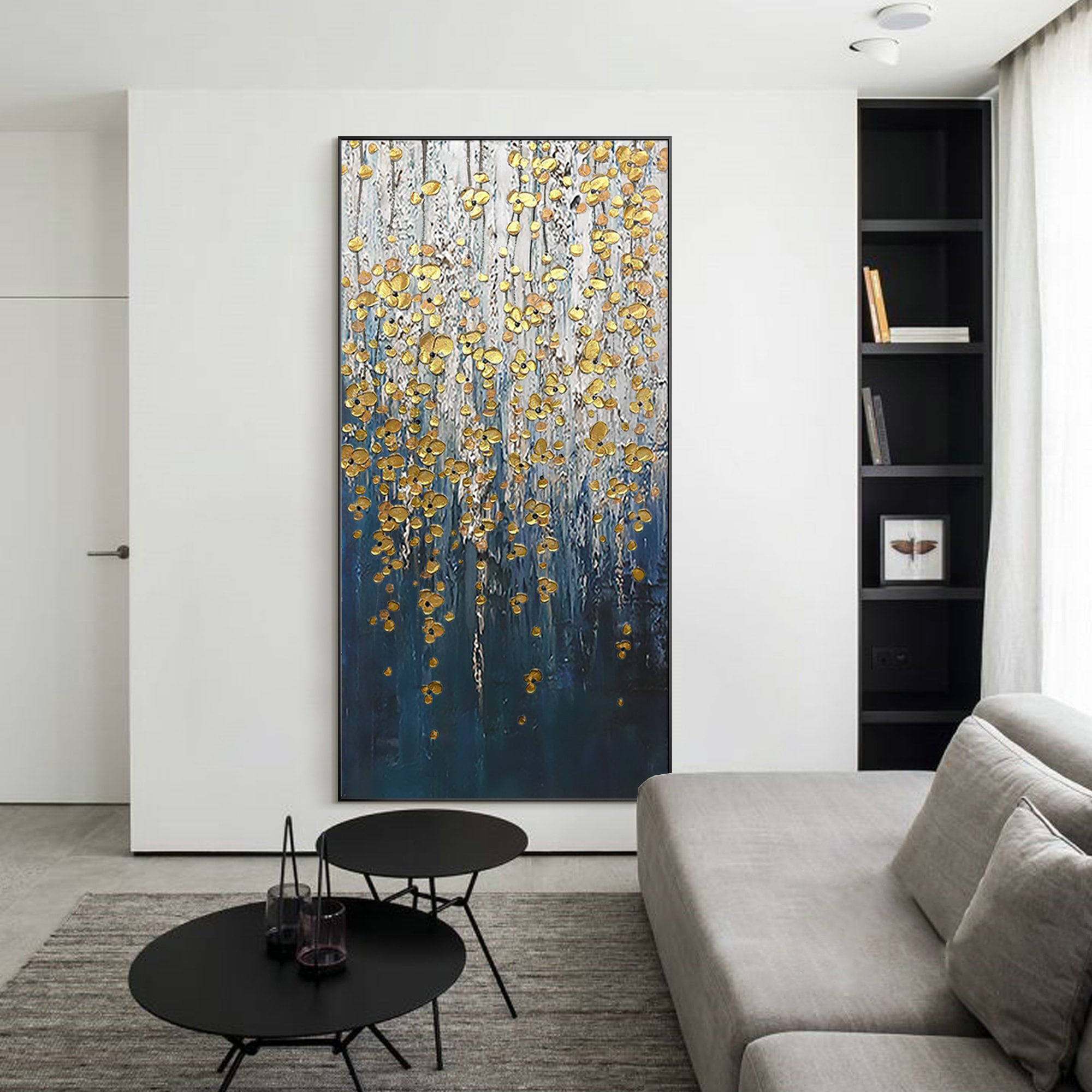 Golden Cascade – Textured Abstract Oil Painting