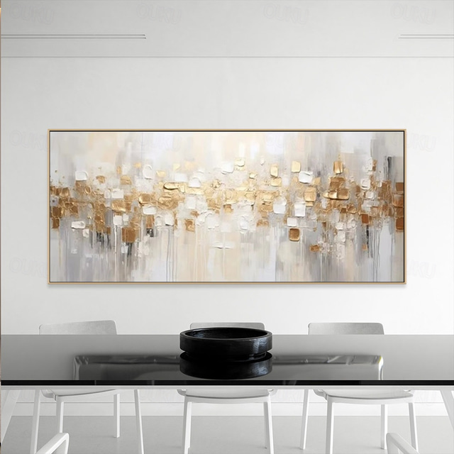 Golden Harmony: Abstract Textured Horizontal Art