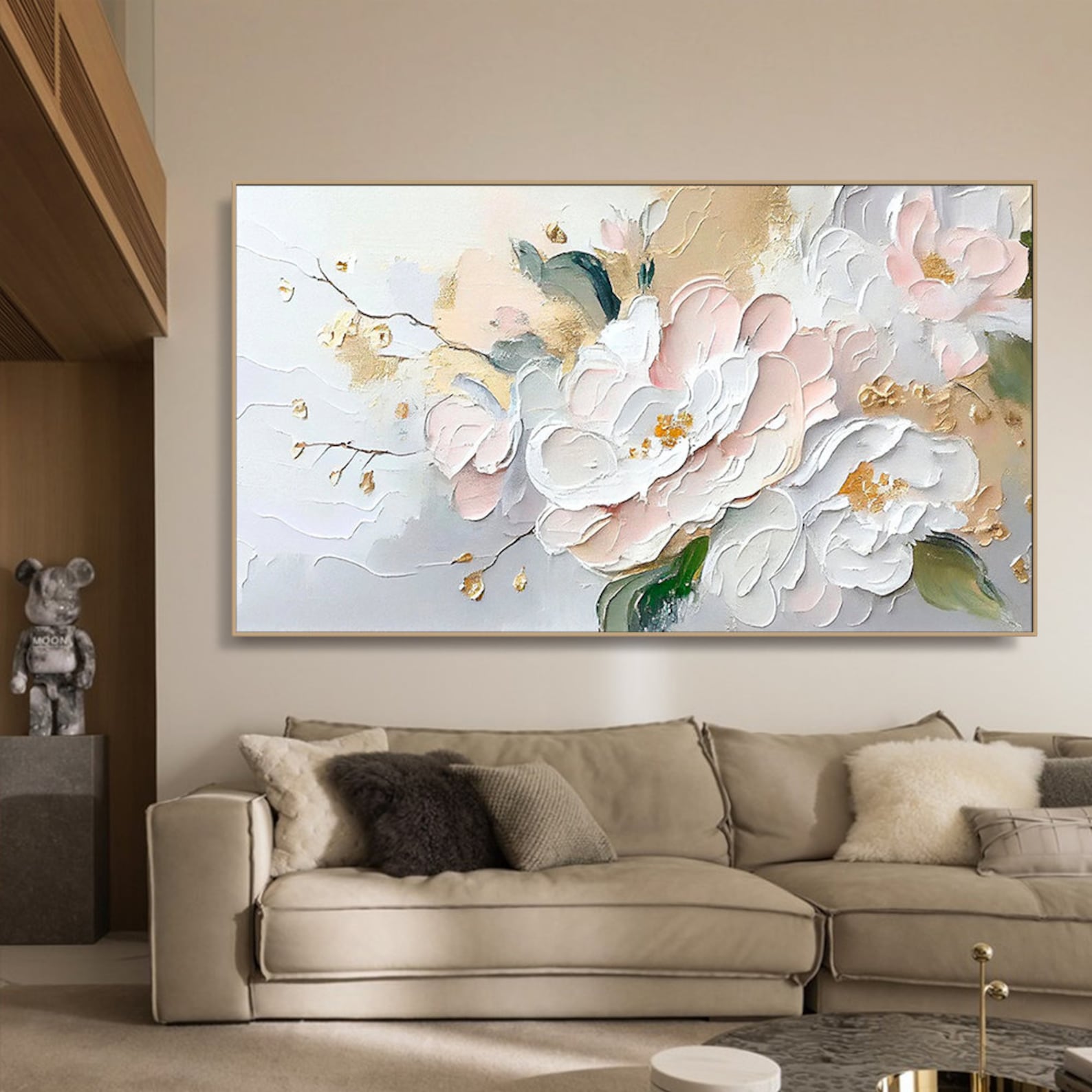 Golden Blossom: Textured Peony Art