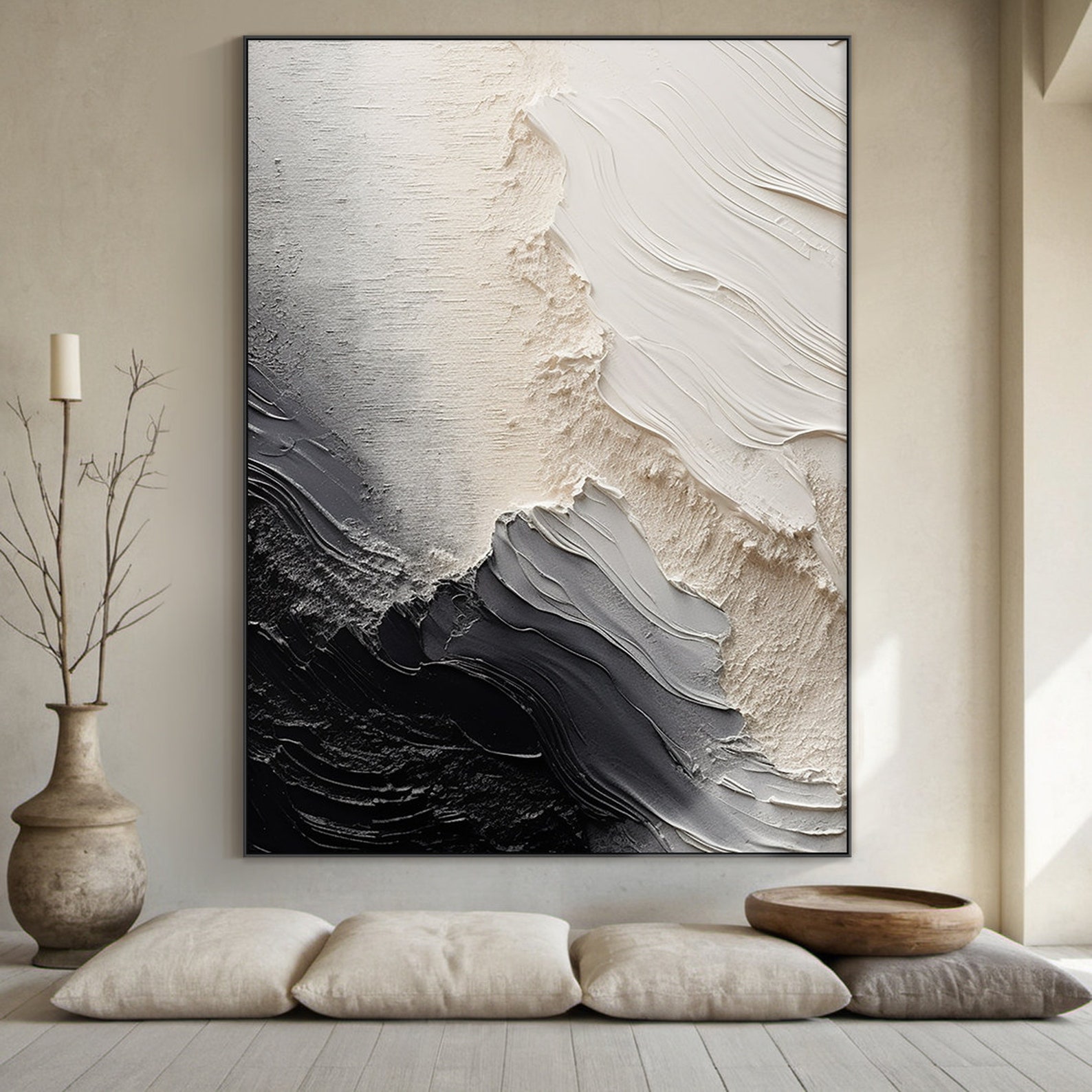 Monochrome Flow: Textured Abstract Art