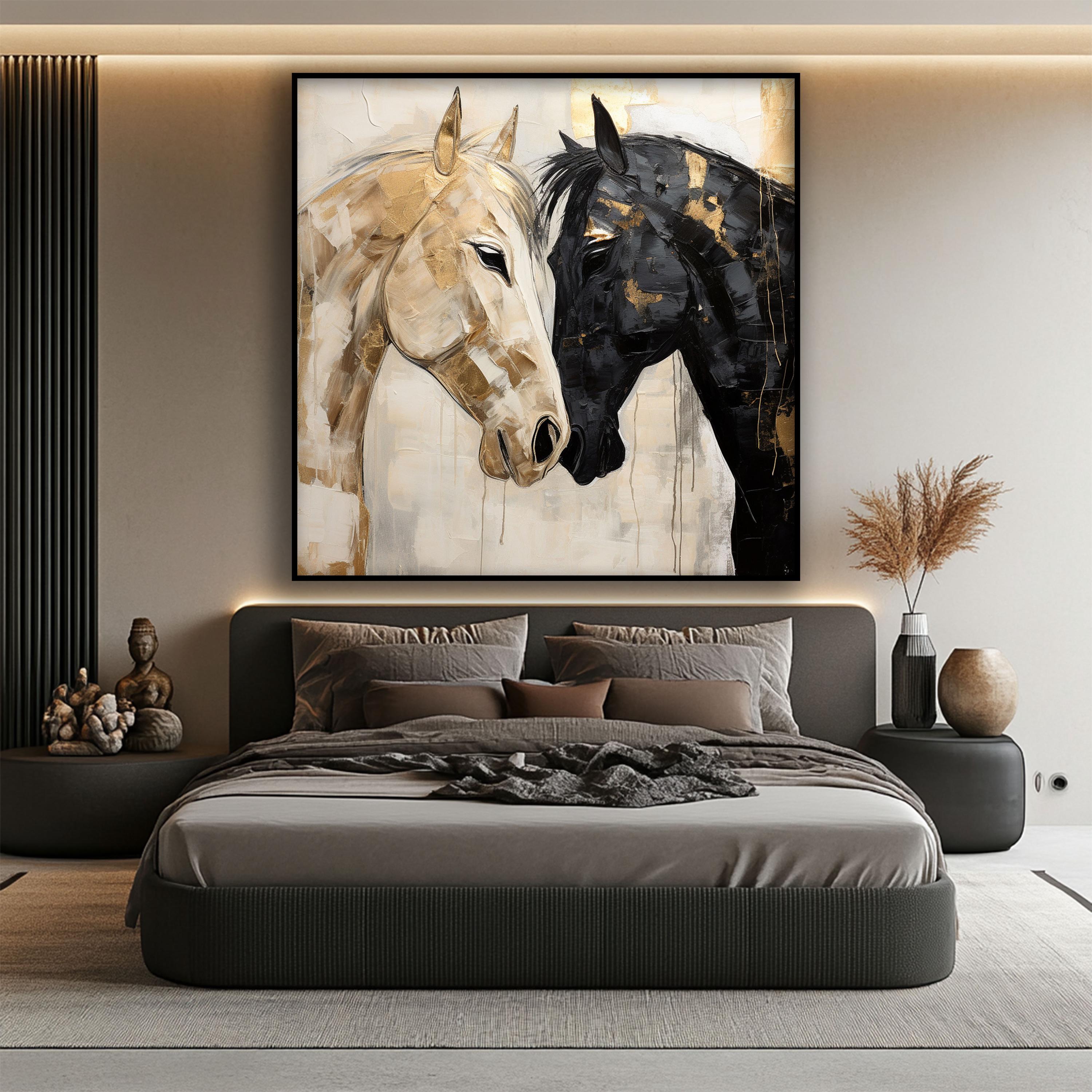 Golden Bond Abstract Horse Duo Canvas Wall Art