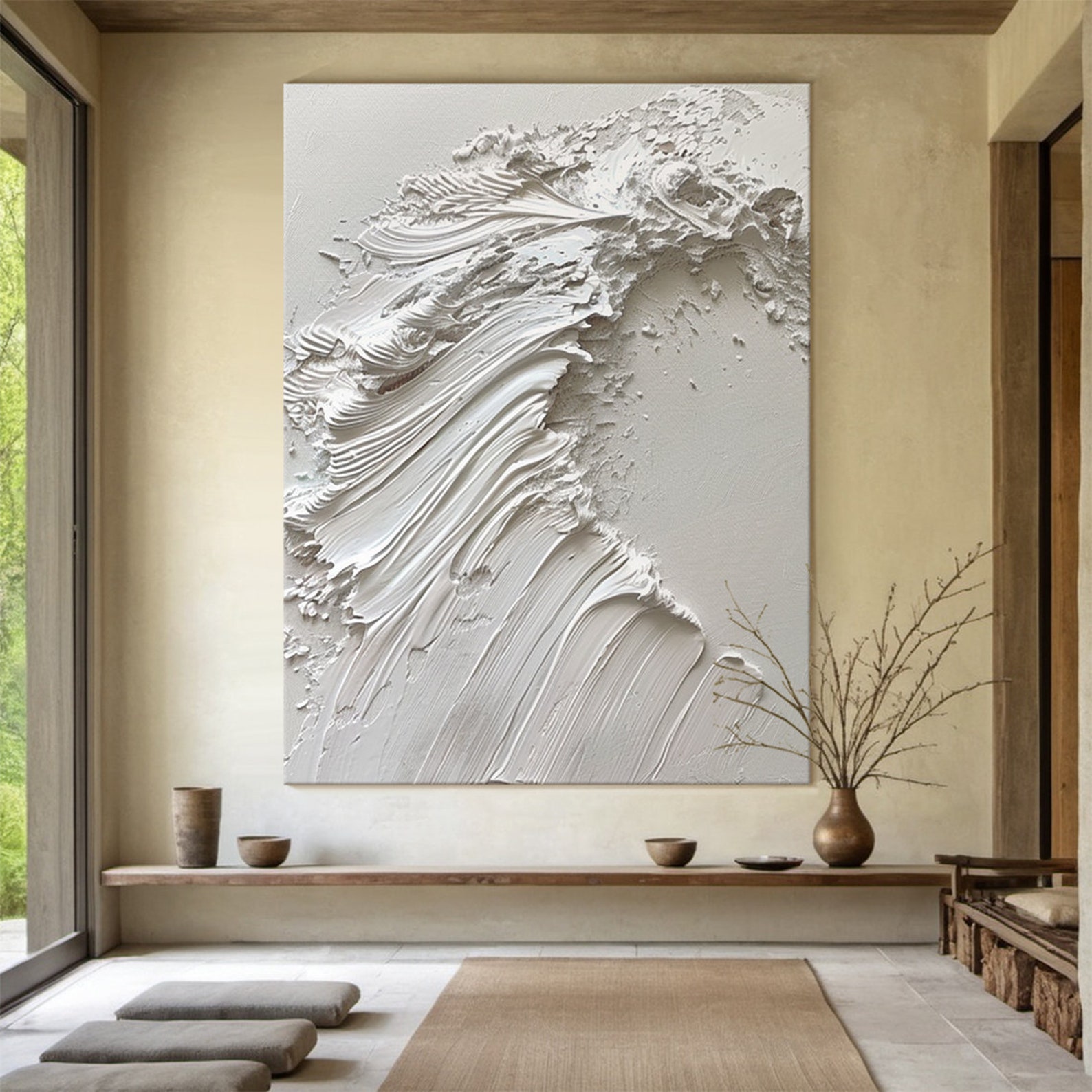 Whispering Form - Minimalist White Textured Painting Wabi-Sabi Abstract Wall Art