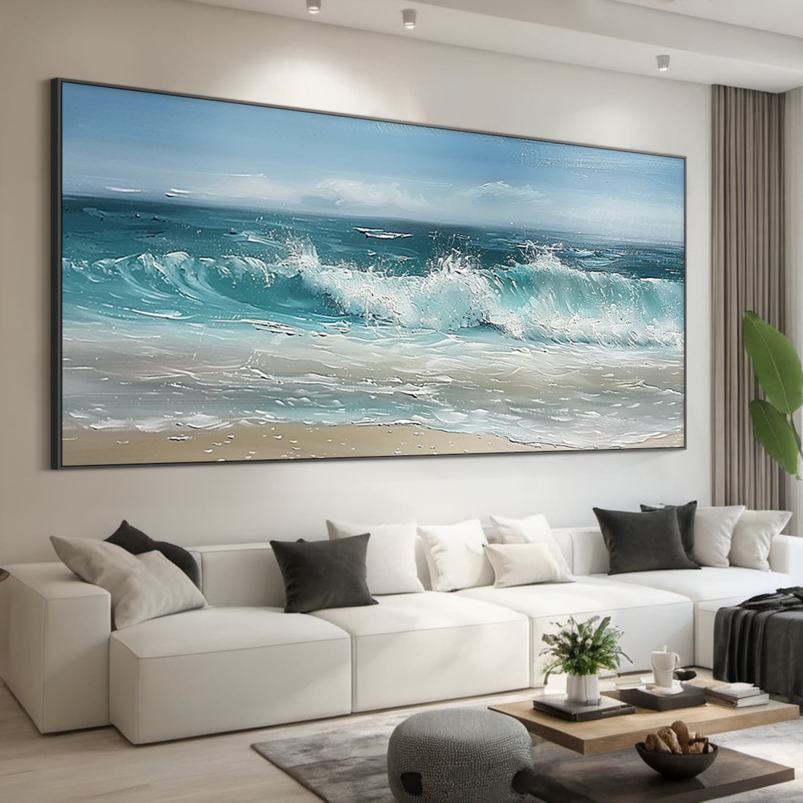 Shoreline Serenity - Realistic Ocean Wave Painting Coastal Beach Textured Wall Art