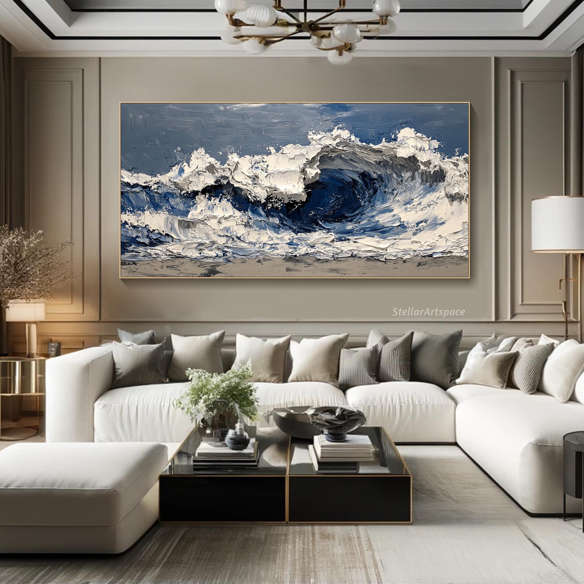 Tideborn Silence - Large Textured Abstract Wave Canvas Art Ocean Wall Painting