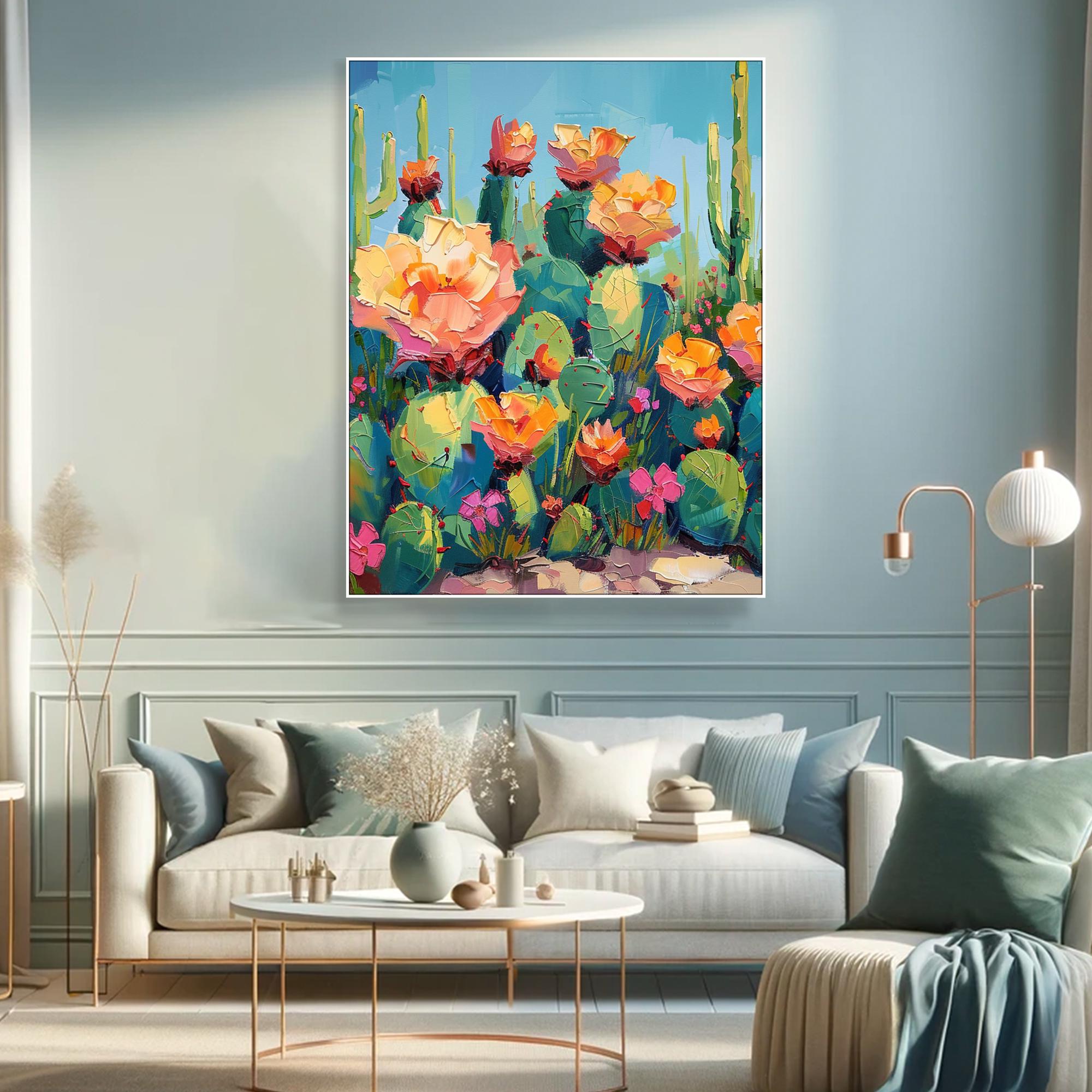 Desert Bloom – Cactus Flower Abstract Canvas Colorful Botanical Wall Art Set of 2