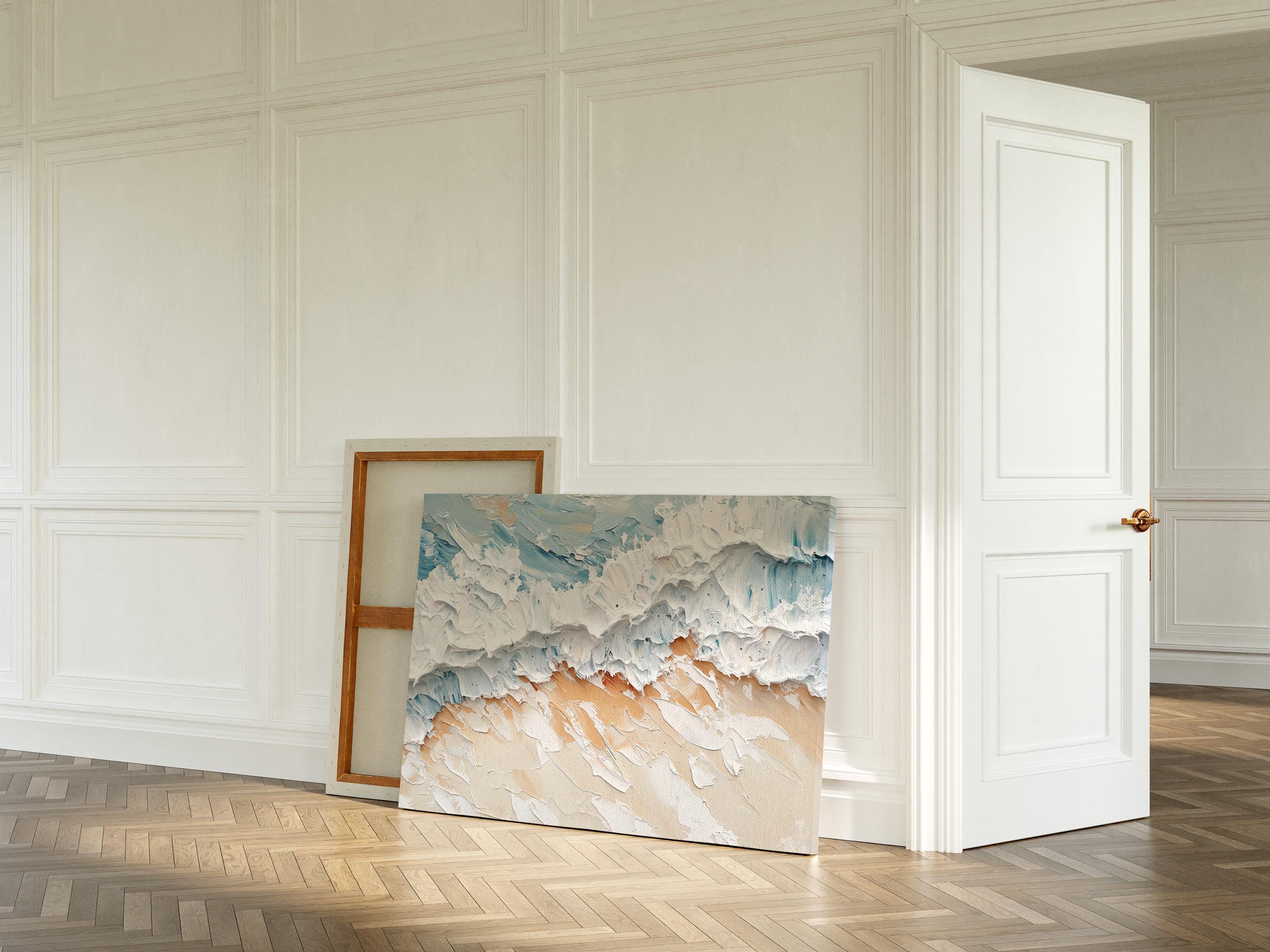 Shoreline Serenity – Textured Ocean Wave Canvas Abstract Beach Wall Art Horizontal