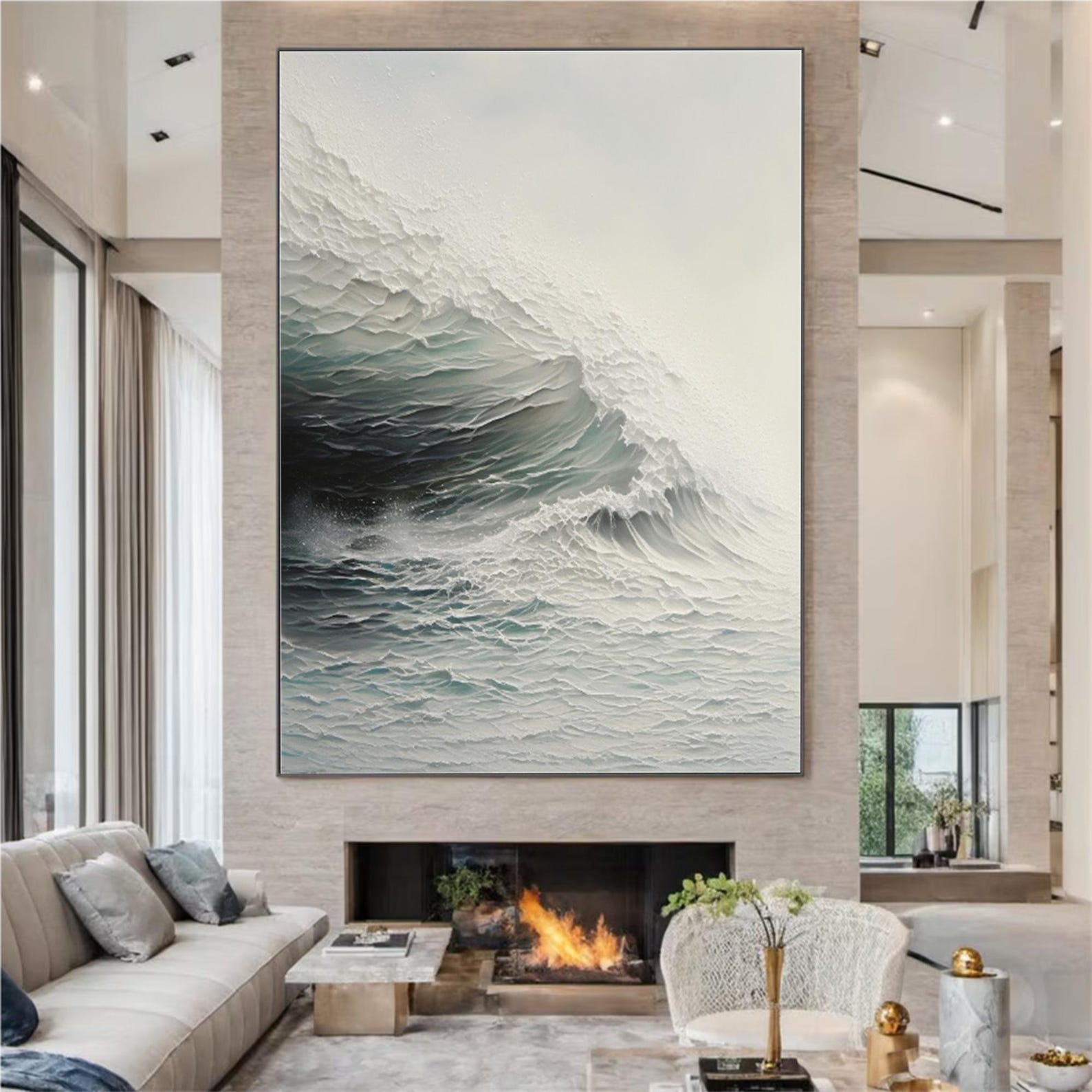 Frozen Surge – Textured Abstract Ocean Wave Painting