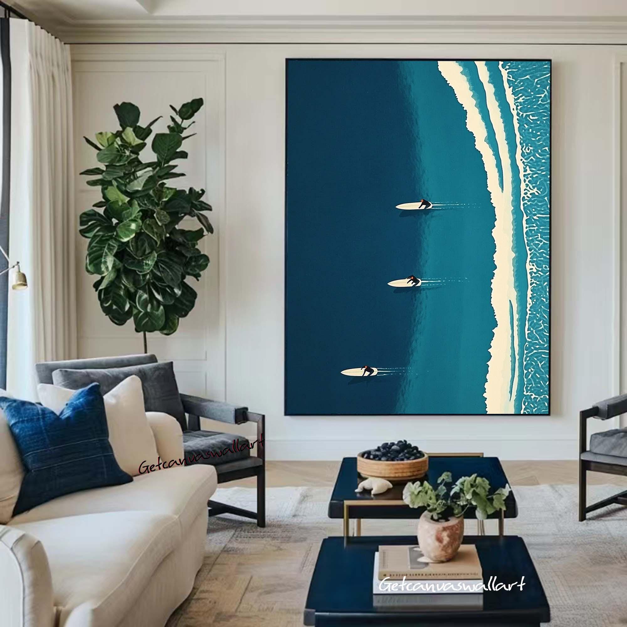 Surfline Serenity – Modern Coastal Aerial Painting