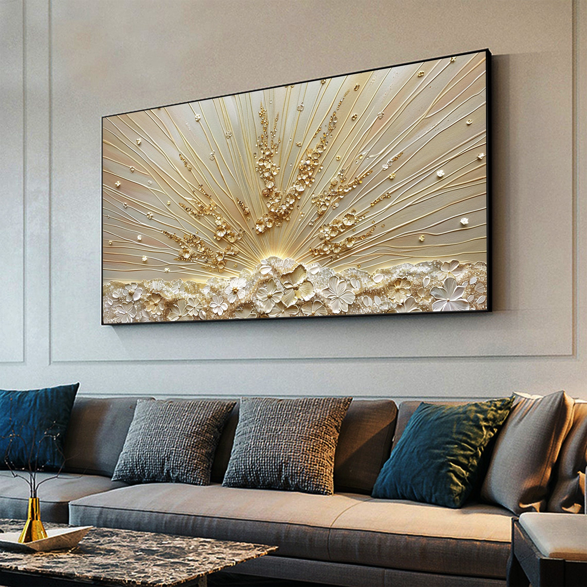 Golden Radiance – Luxurious Floral Burst 3D Canvas