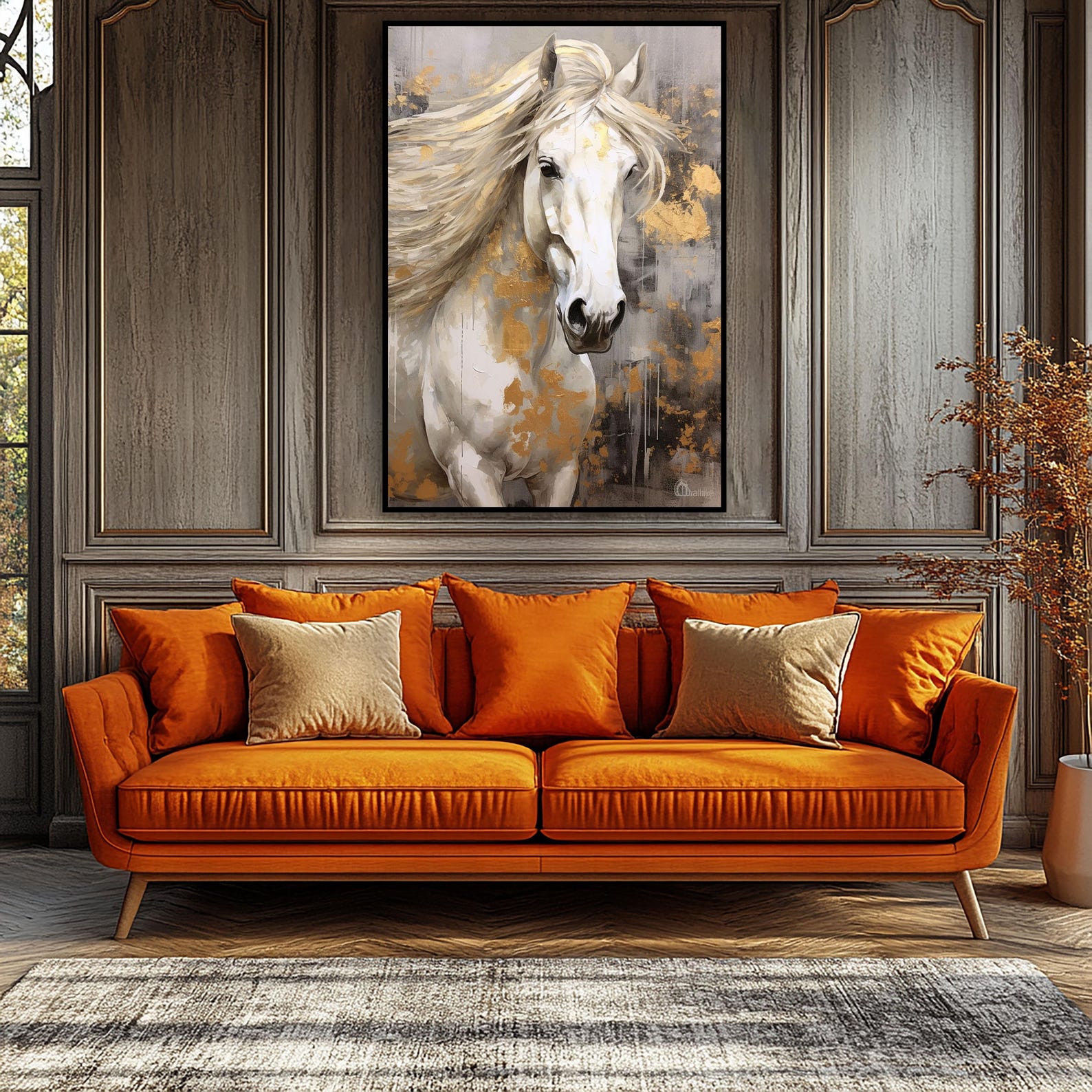 Golden Mane – Majestic White Horse Canvas Art