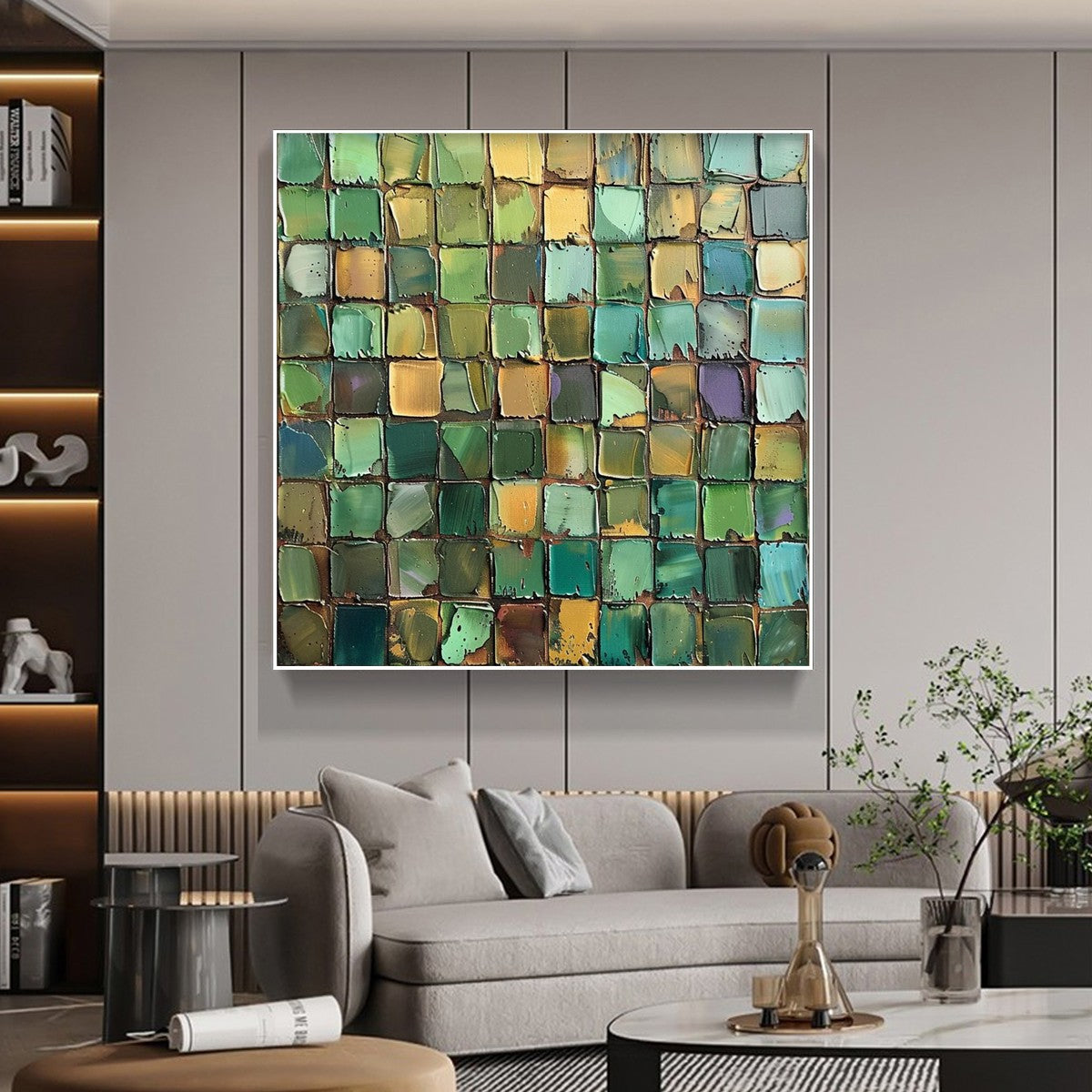 Green Mosaic – Abstract Textured Square Canvas Art