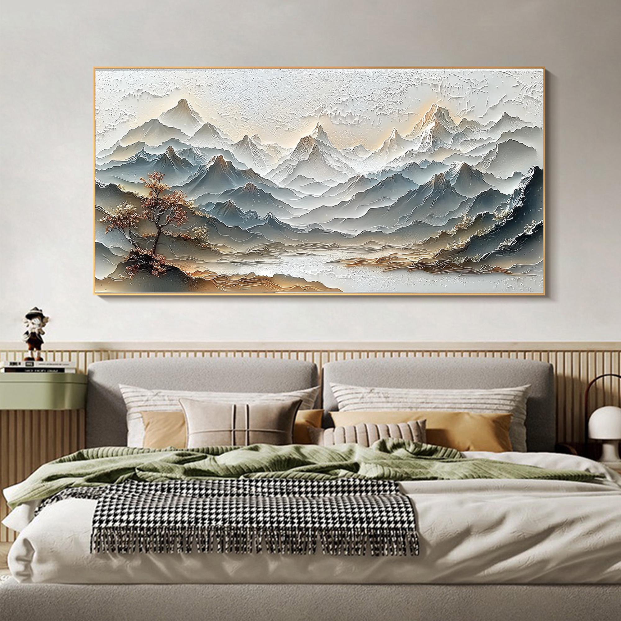 Oriental Textured Mountain Art – Hand-Painted Landscape Canvas