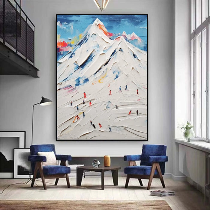 Snow Rush – Vertical Textured Ski Painting