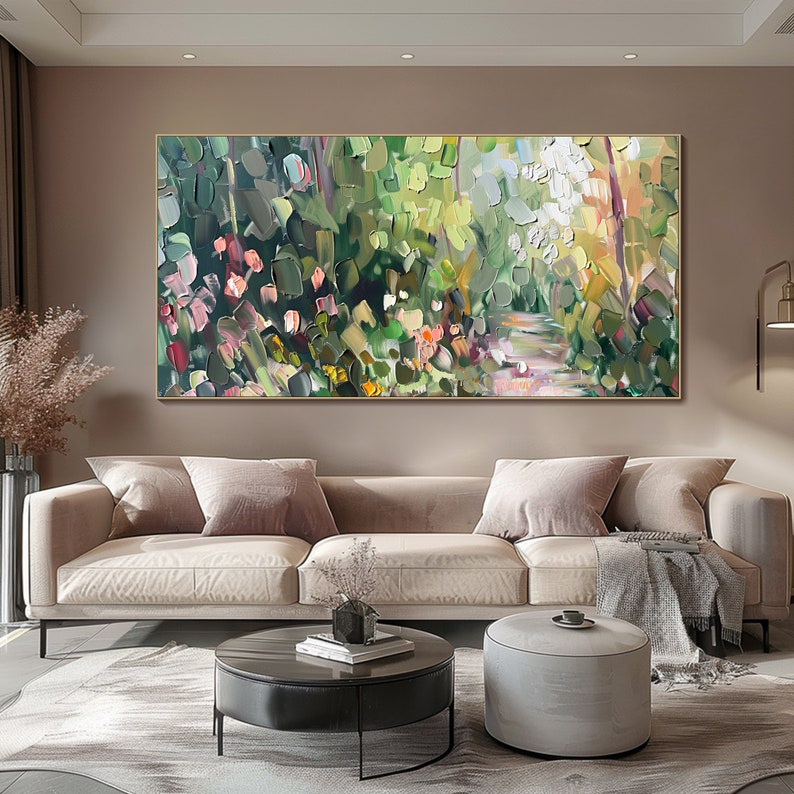 Garden Light – Large Abstract Floral Painting for Living Room Wall Decor