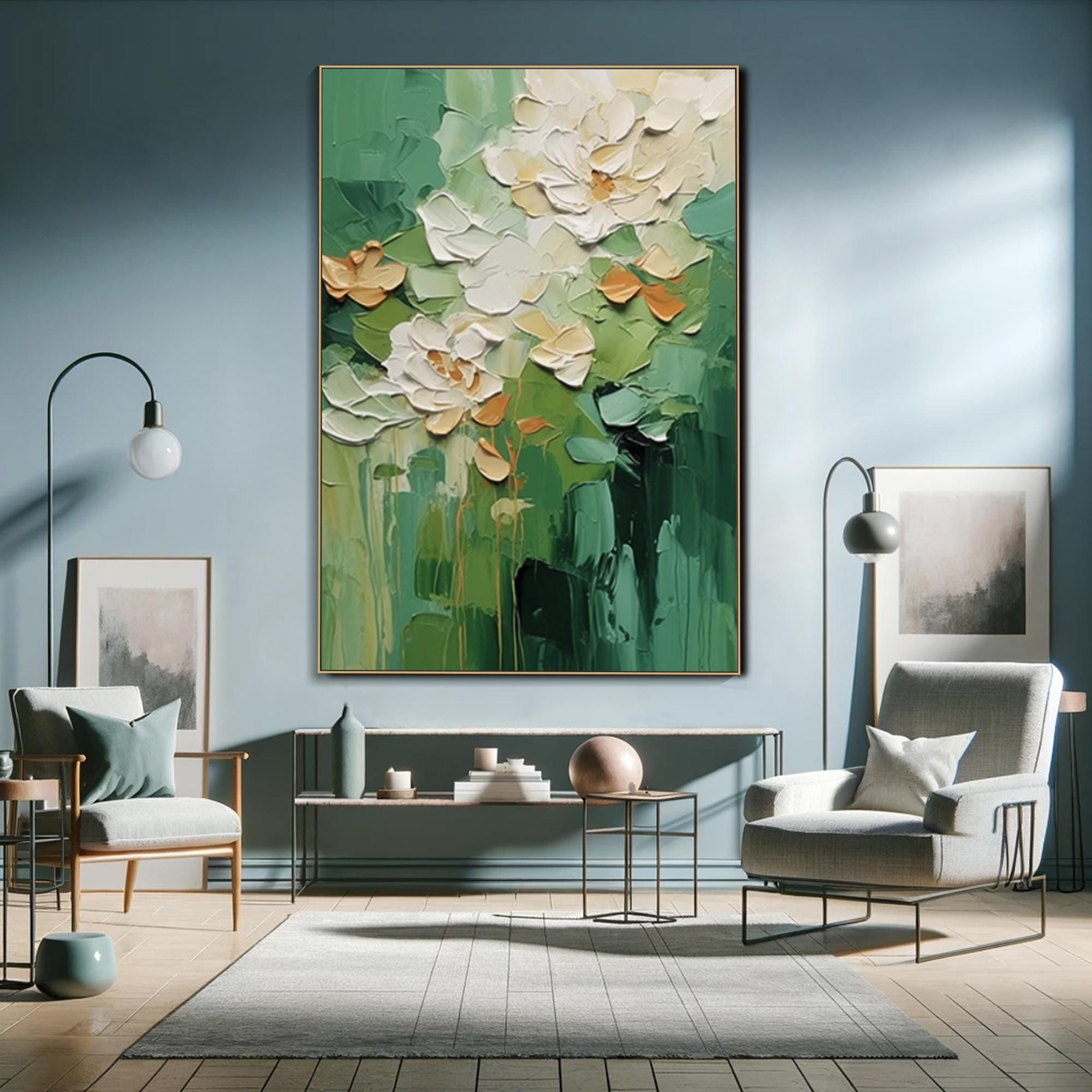 Blossom Serenity – Abstract Floral Canvas Painting for Living Room Wall Art