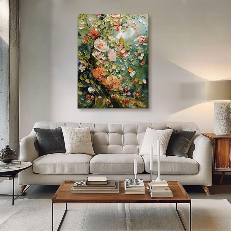 Blooming Elegance – Abstract Floral Painting, Textured Flower Canvas Wall Art for Modern Living Rooms