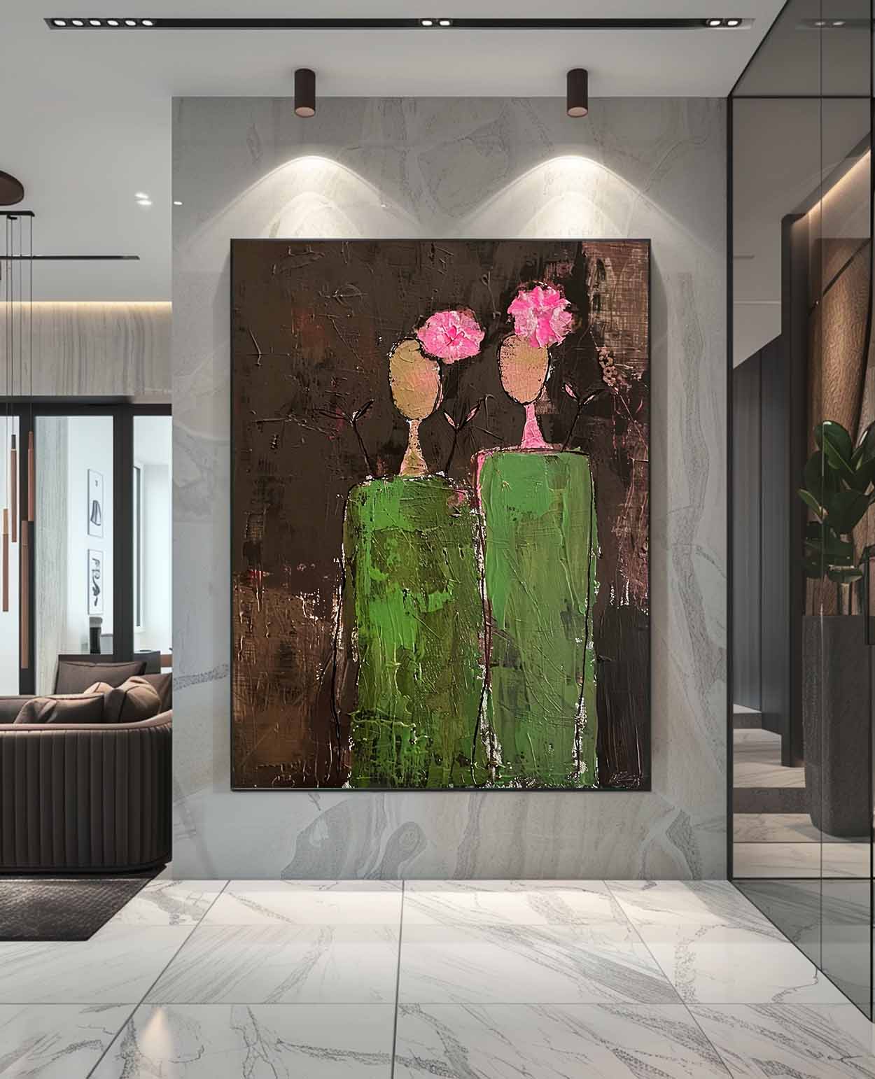 Floral Companions – Abstract Figurative Painting, Textured Portrait Canvas Wall Art