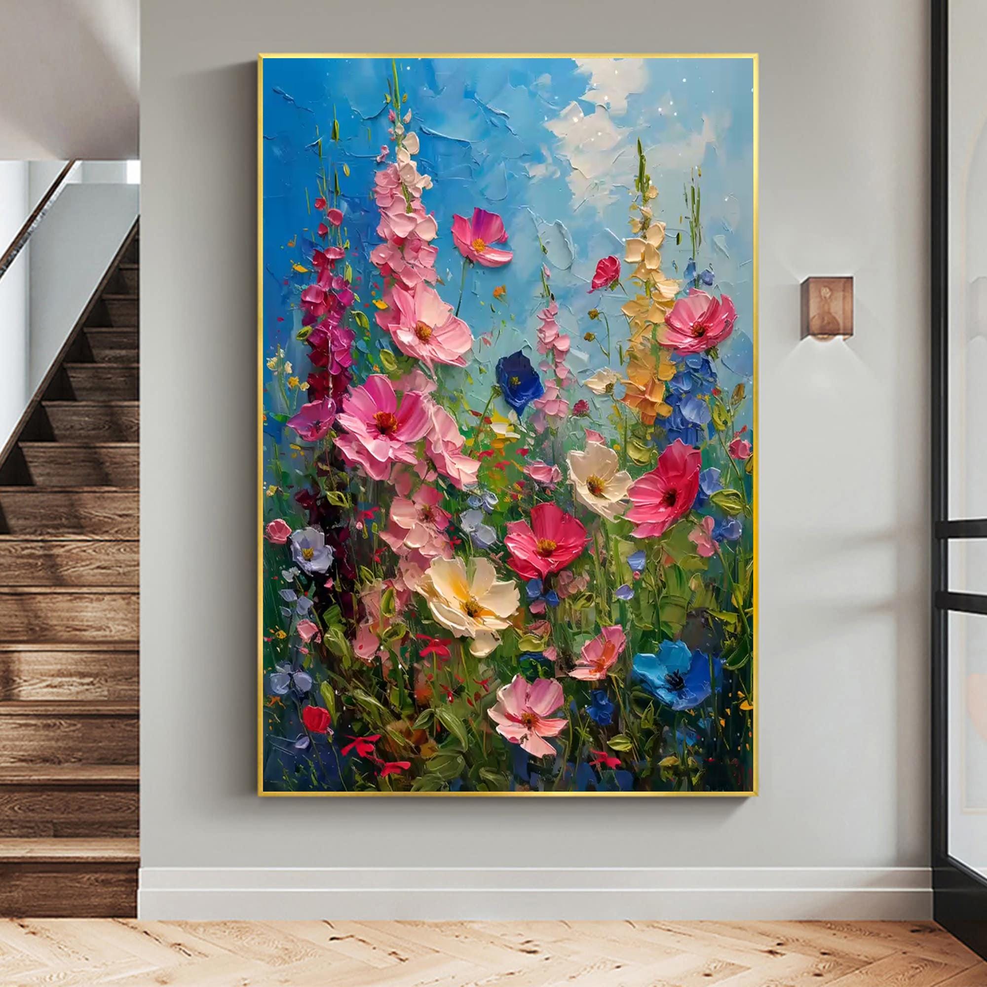 Blooming Garden of Colors – Textured Floral Oil Painting for Modern Home Decor