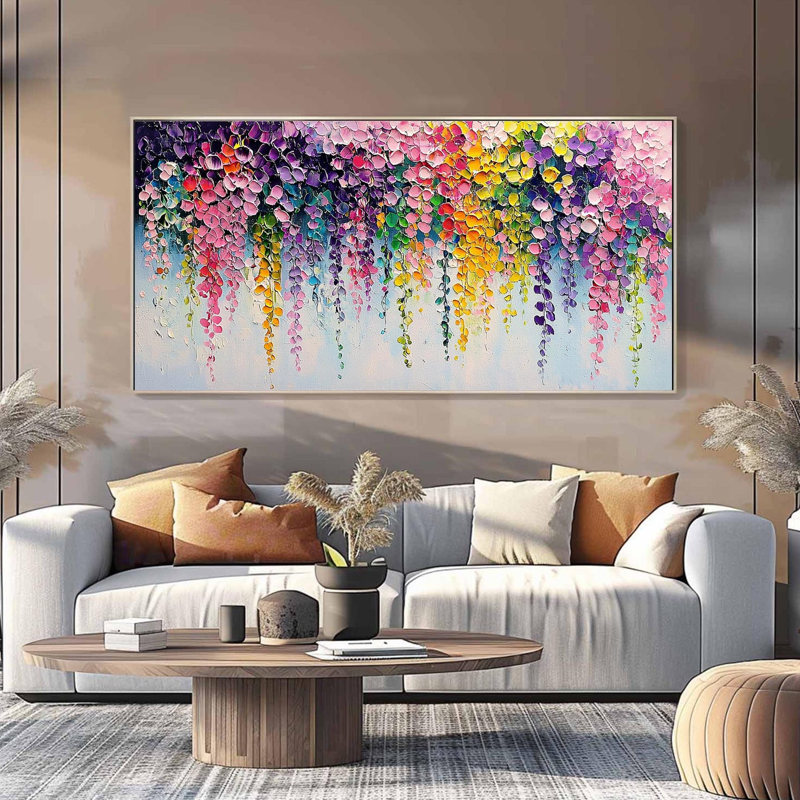 Wisteria Dreams – Colorful Textured Floral Oil Painting for Modern Home Decor