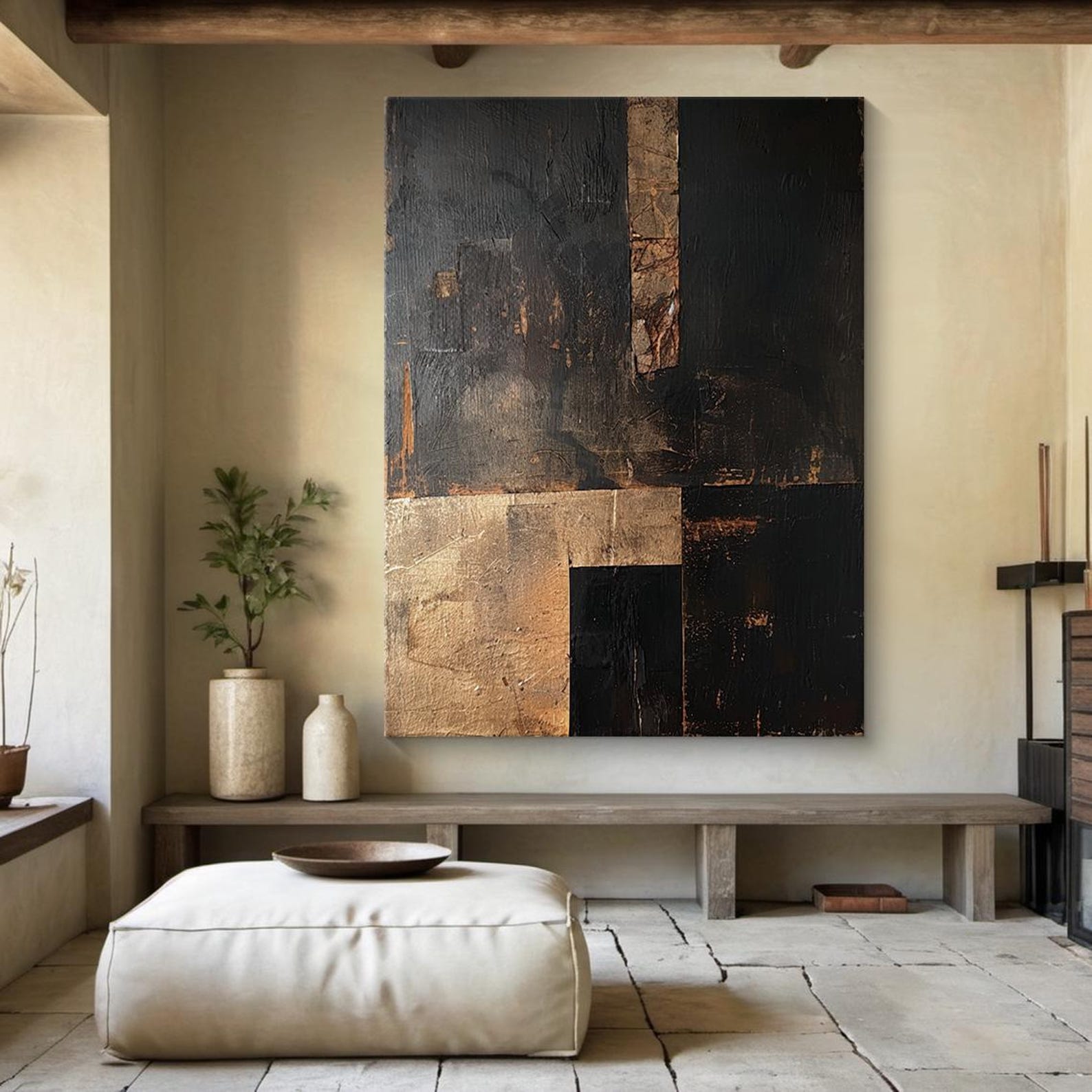 Golden Axis – Large Textured Geometric Abstract Canvas Wall Art