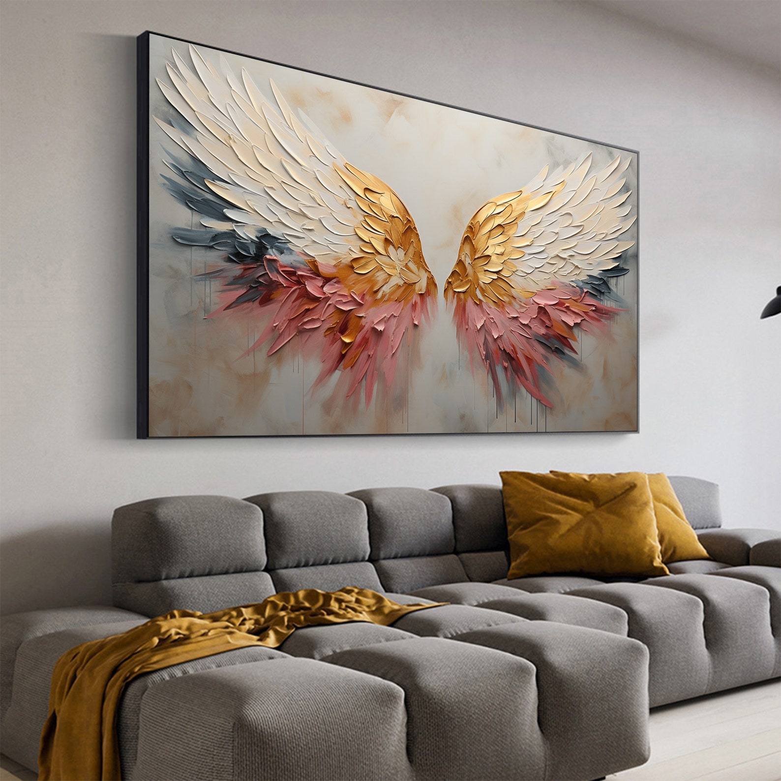 Aurora Wings – Large Textured Colorful Angel Wing Canvas Wall Art