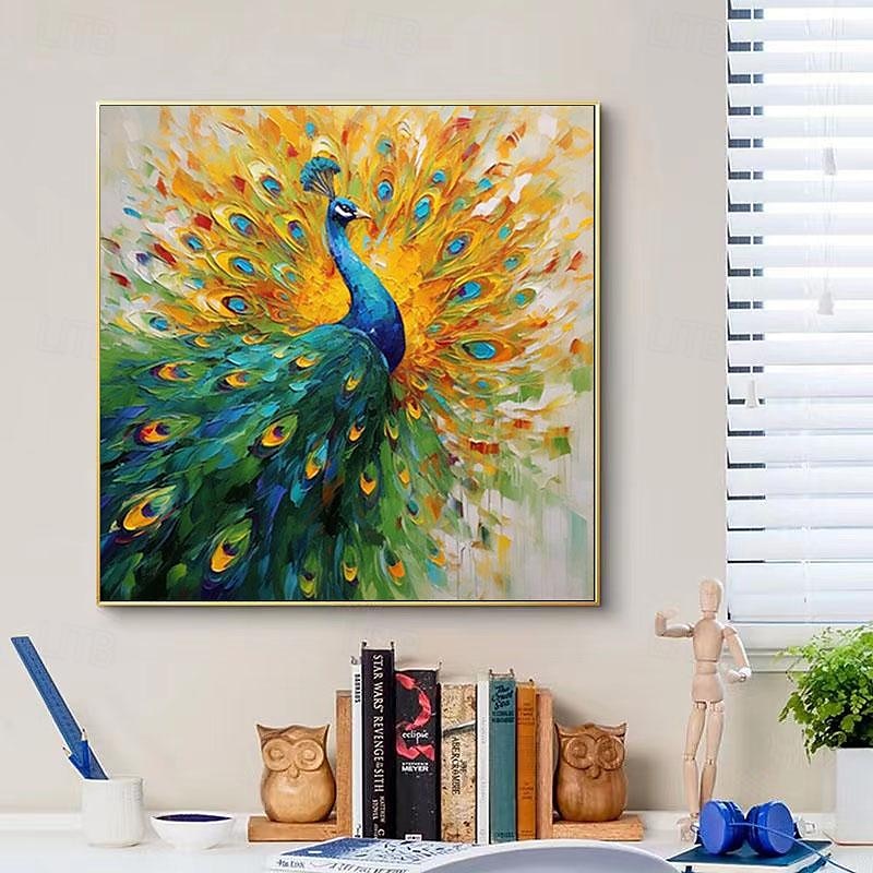 Majestic Plumage – Large Textured Peacock Canvas Wall Art