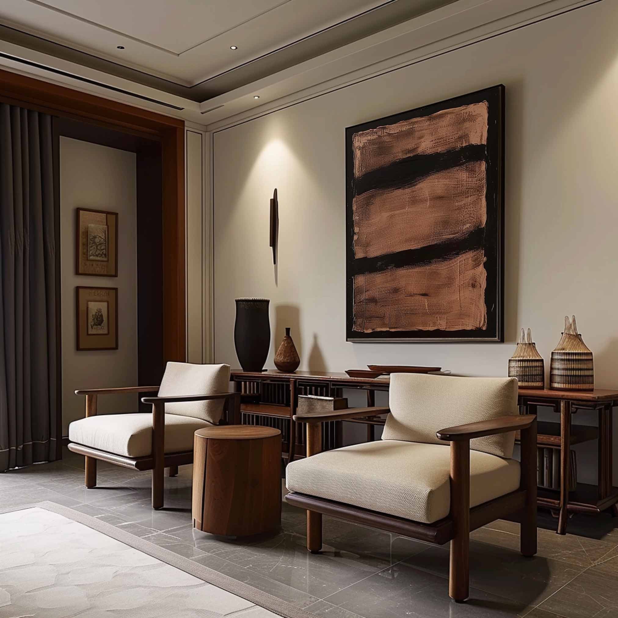 Earthen Strata – Minimalist Abstract Textured Oil Painting for Modern Bedroom