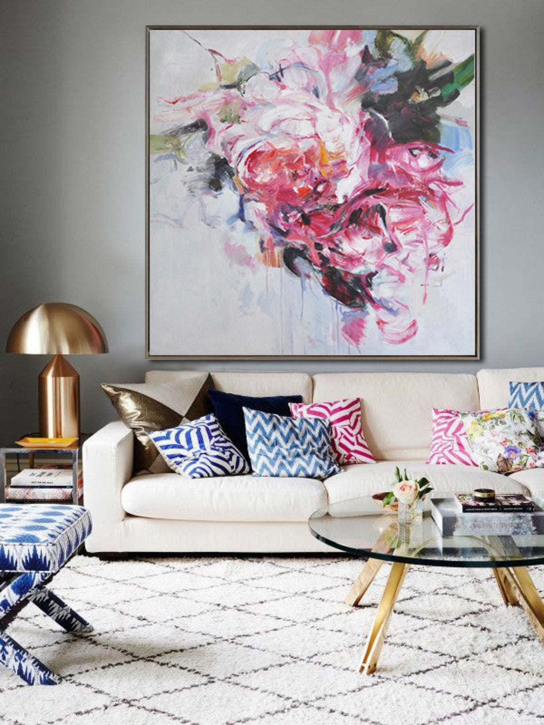 Blooming Whispers – Abstract Floral Oil Painting on Canvas for Modern Home Décor