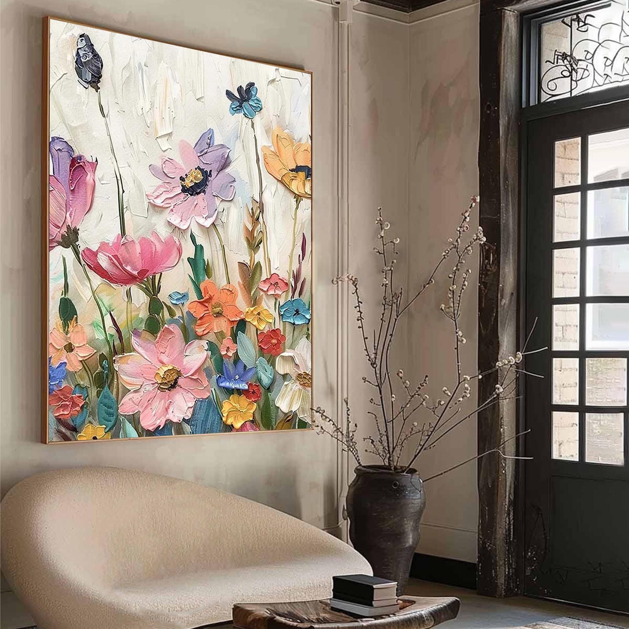 Whispers of Spring" – 3D Textured Floral Canvas Art for Joyful Home Decor