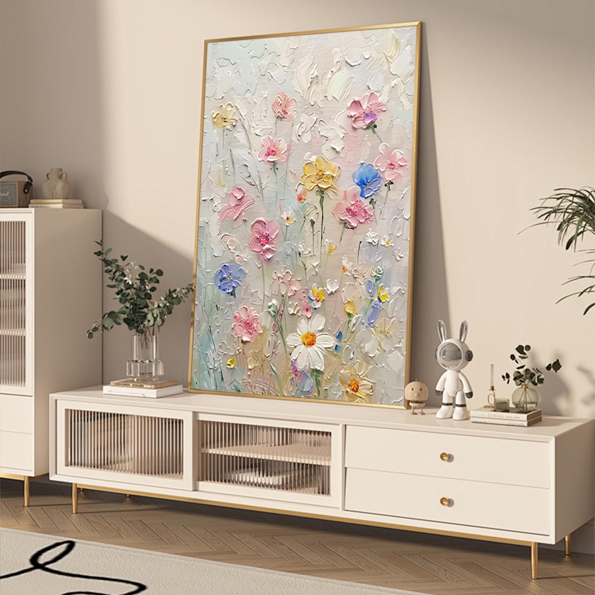 Petals of Dawn – 3D Textured Floral Oil Painting Vertical Canvas Art