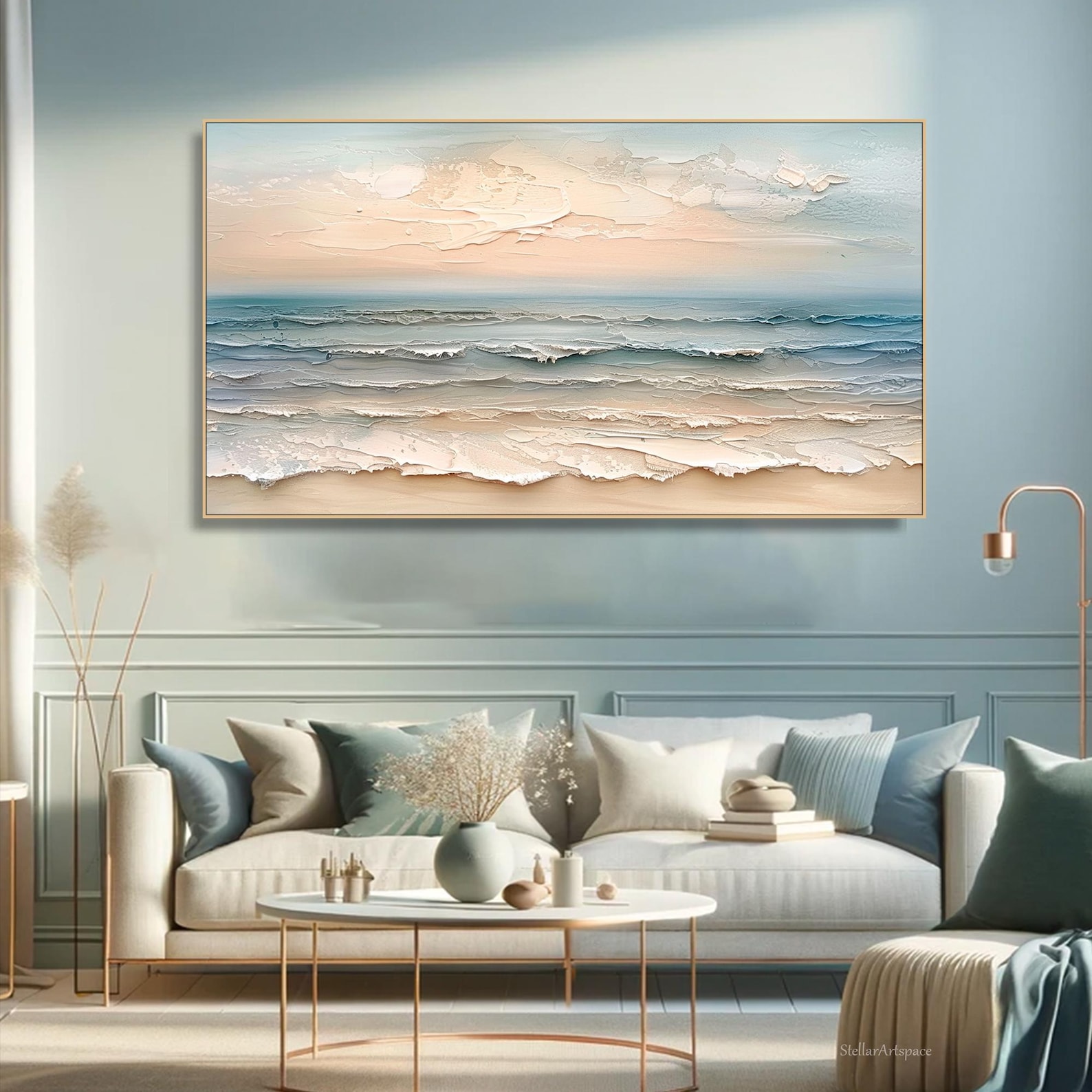 Tranquil Shores - Large Coastal Seascape Oil Painting, Textured Ocean Canvas Wall Art