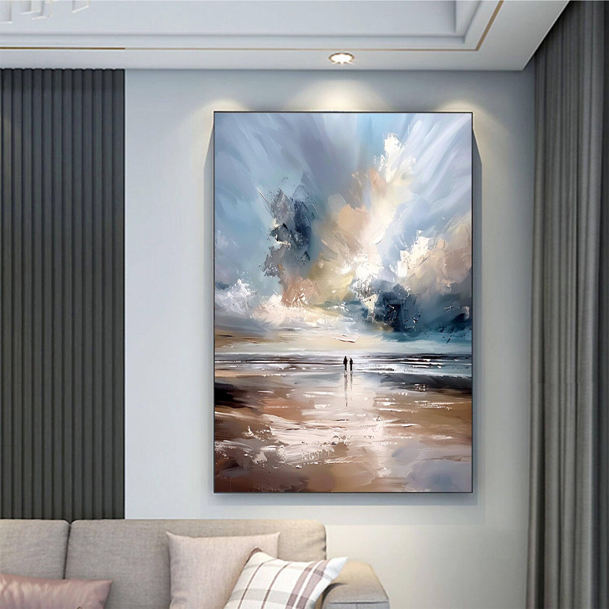 Eternal Stroll - Romantic Seascape Oil Painting, Large Textured Coastal Canvas Wall Art