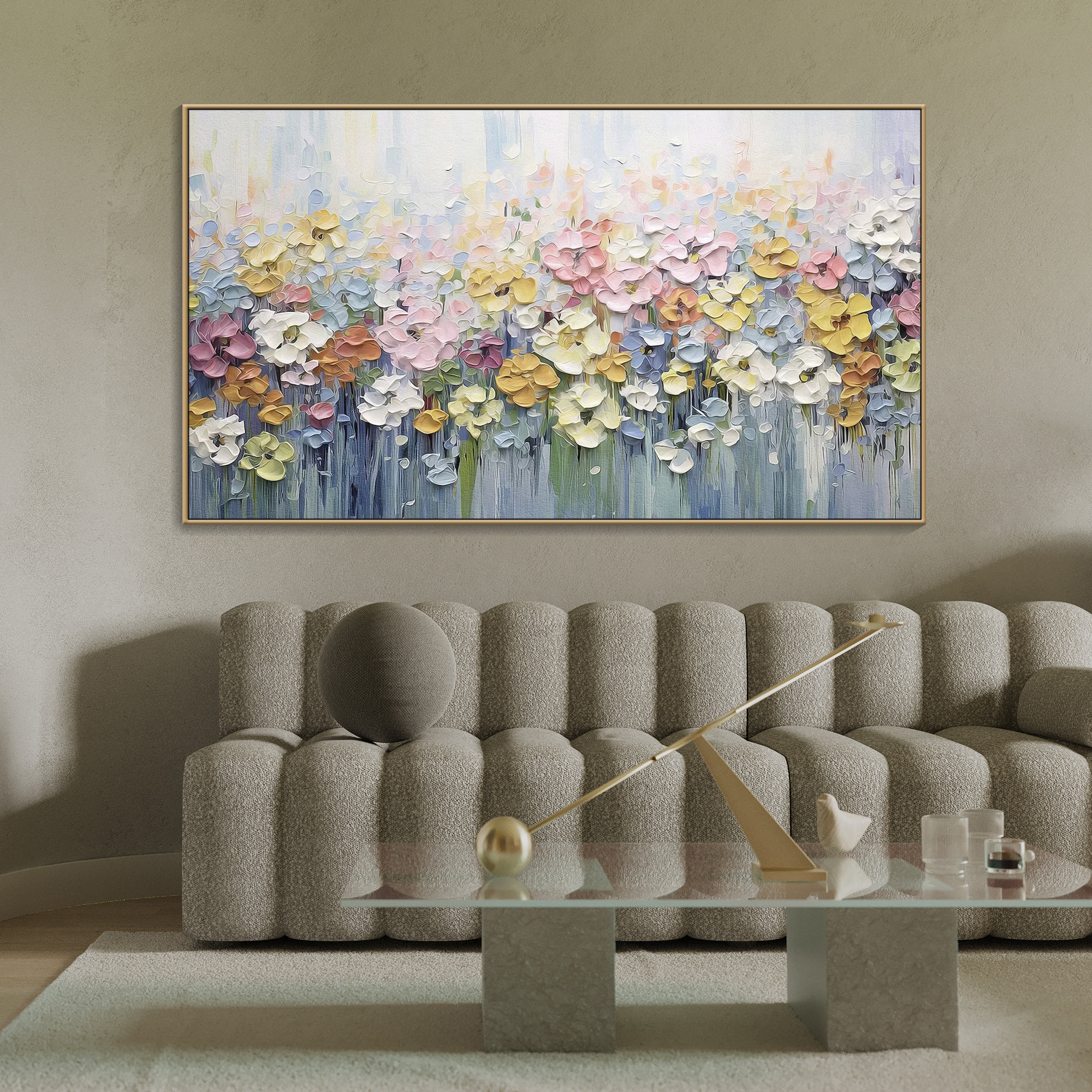Blooming Horizon – Large Textured Floral Oil Painting