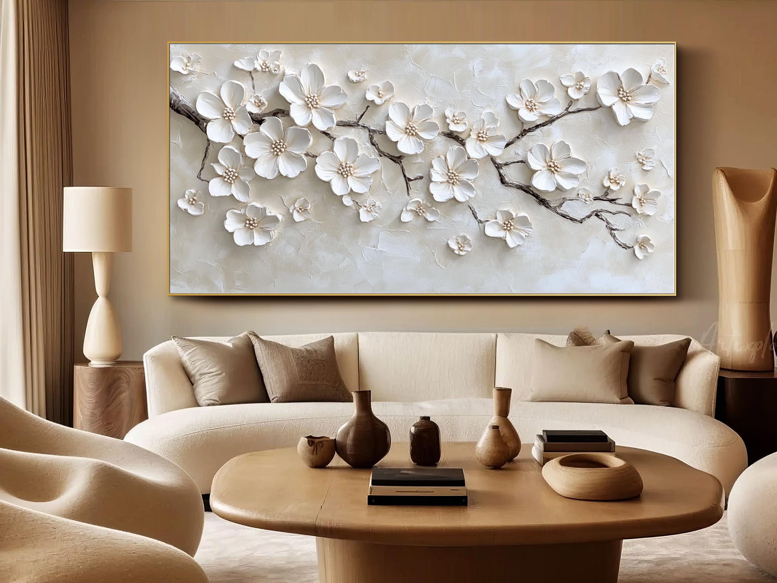 Eternal Bloom – Minimalist Textured White Floral Oil Painting