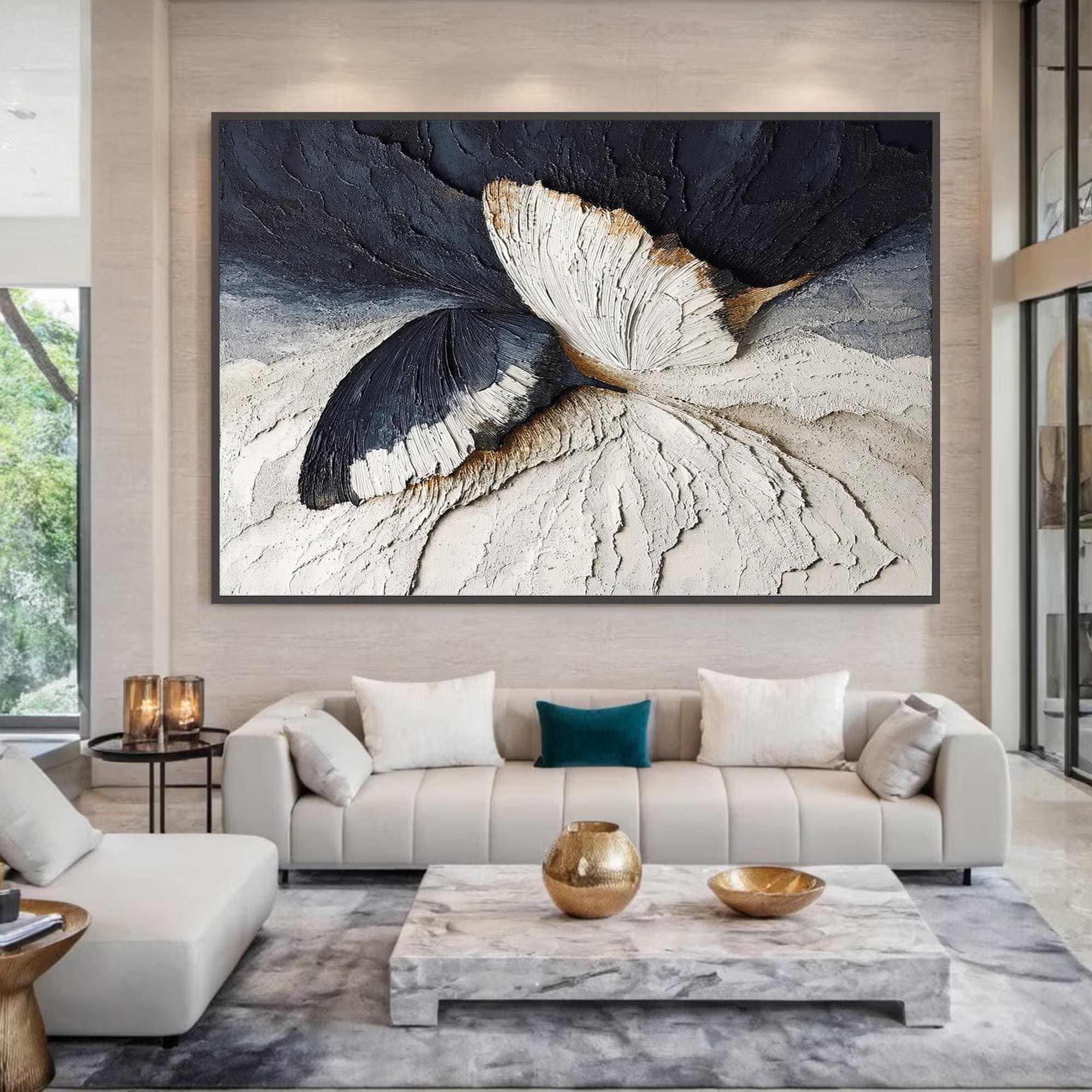 Wings of Serenity — Textured Butterfly Abstract Oil Painting, Modern Minimalist Wall Art