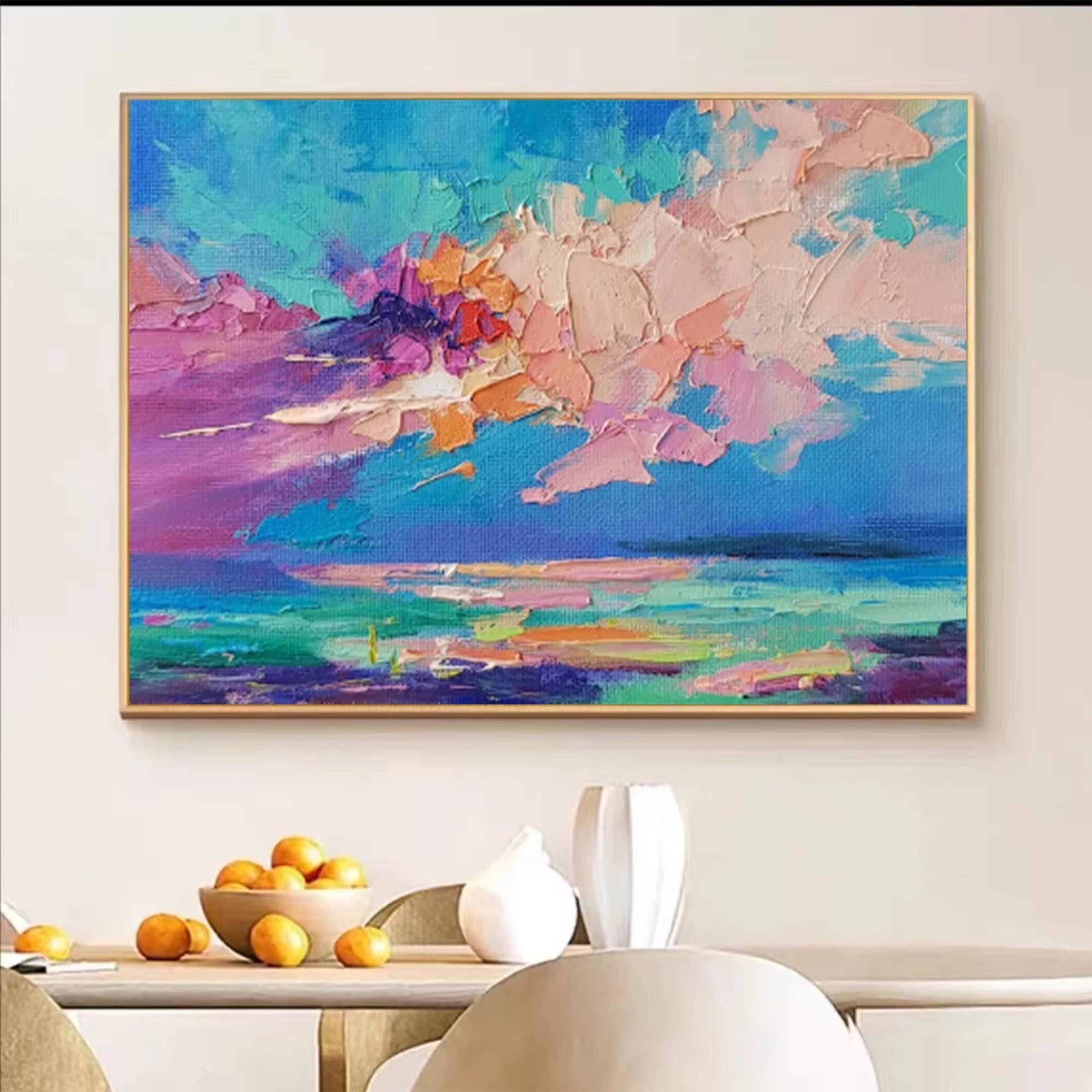 Ocean Glow — Colorful Abstract Seascape Textured Oil Painting, Modern Wall Art