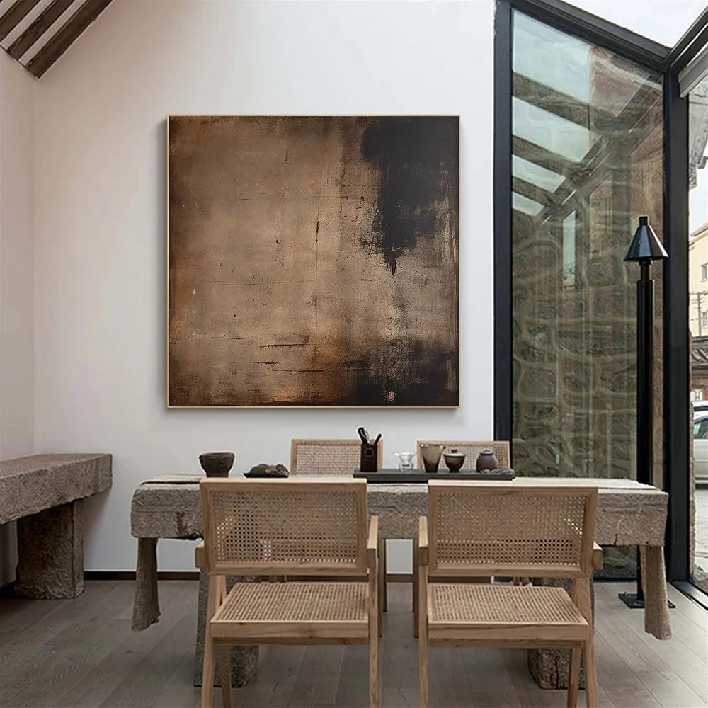 Aged Essence — Wabi-Sabi Minimalist Abstract Oil Painting, Neutral Textured Wall Art